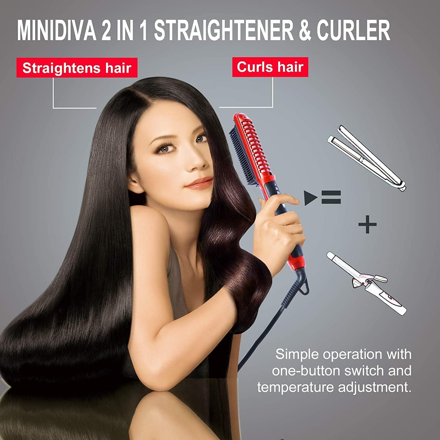 Minidiva Hair Straightener and Curler 2-In-1 with Anti-Scald Technology, Fast Heating, 6 Heat Levels for Every Hair Type, Auto Off, 360 Swivel Cord, Portable Straightening Iron or Curling Iron (US Plug) image number 4