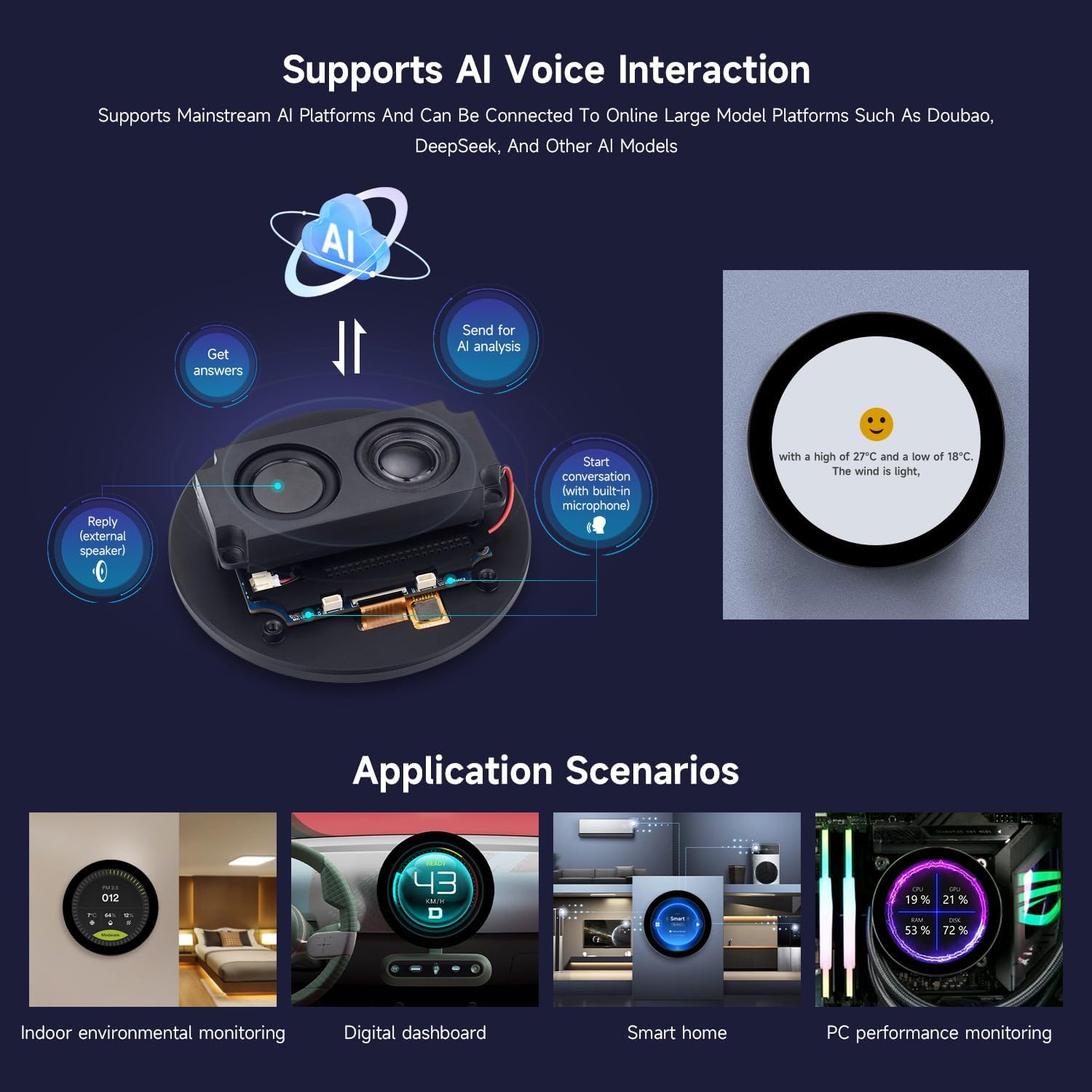 Waveshare ESP32-P4 4Inch Wi-F6 round Touch Display Development Board, 720 &times; 720, 170&deg; Viewing Angle, Optical Bonding Toughened Glass, Onboard Dual Microphones, Support Wi-Fi 6 / Blue-T 5 (LE) image number 4