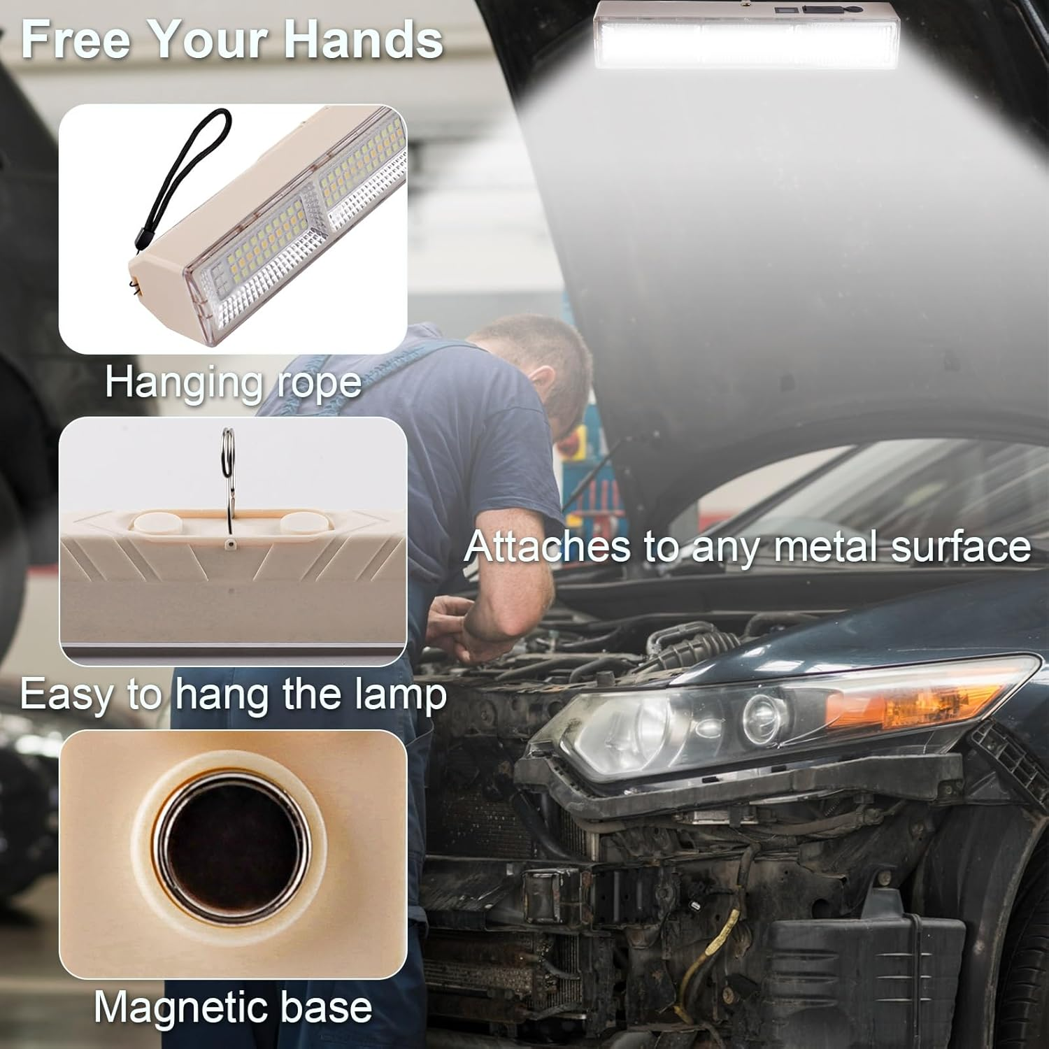 Rechargeable LED Work Light 32CM, Portable Flood Light LED Flashlight Floodlight Camping Lights Spotlights, Security Light for Car Repair Warehouse Garden Fishing Camping Hiking Emergency image number 3