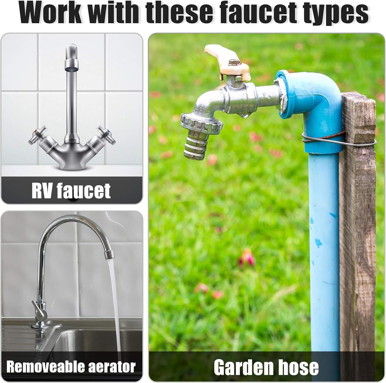 Sinirttou Pack of 3 Tap Adapters, M24 to M22 Male Thread Tap Double Thread Adapter Male Thread with Rubber Seal for Water Filter, Kitchen Sink Aerator Adapter image number 2