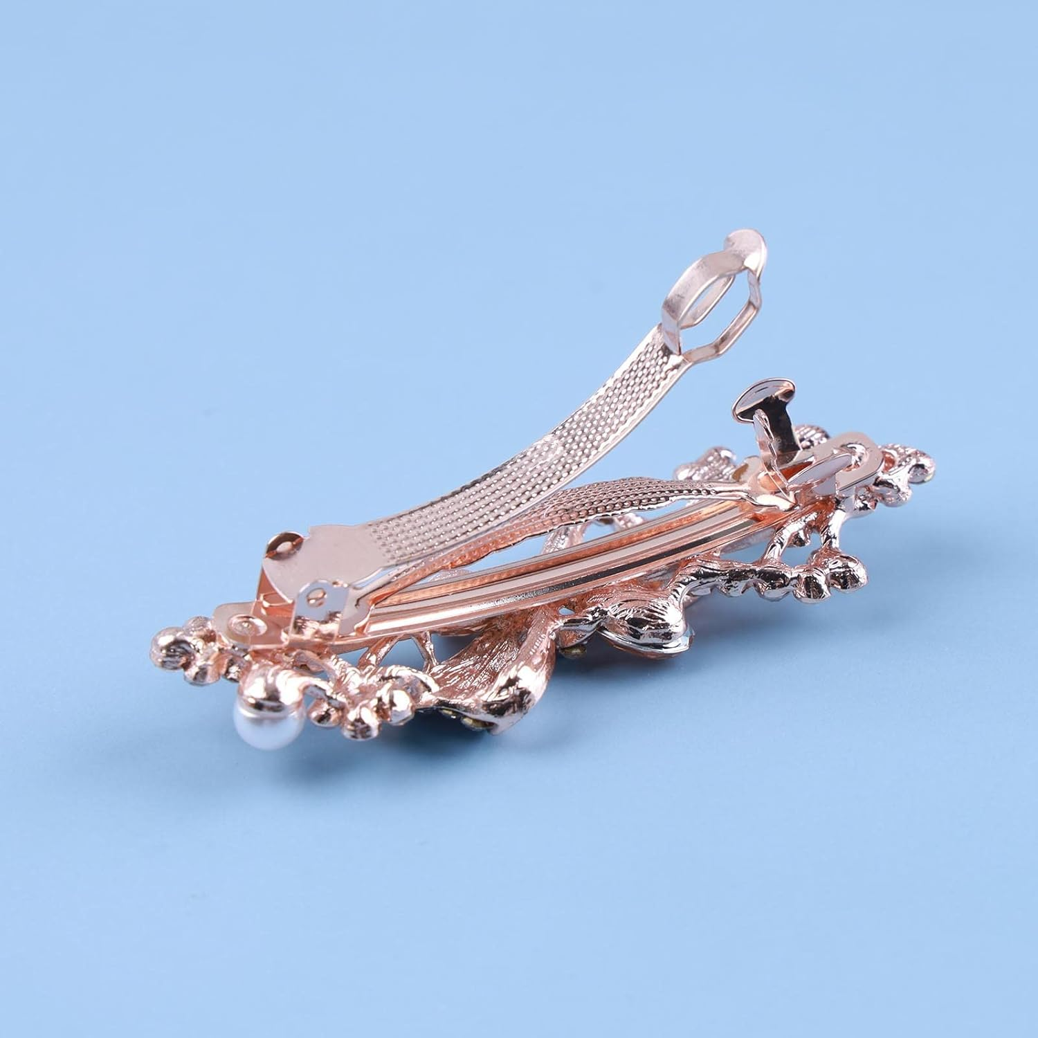 Yheakne Pearl Crystal Wedding Hair Clip Barrette Gold Rhinestone Hair Barrette Bling Bridal Headpieces Decorative Head Clip Headwear Comb Bride Hair Accessories for Women and Girls Gifts(Champagne 2) image number 1