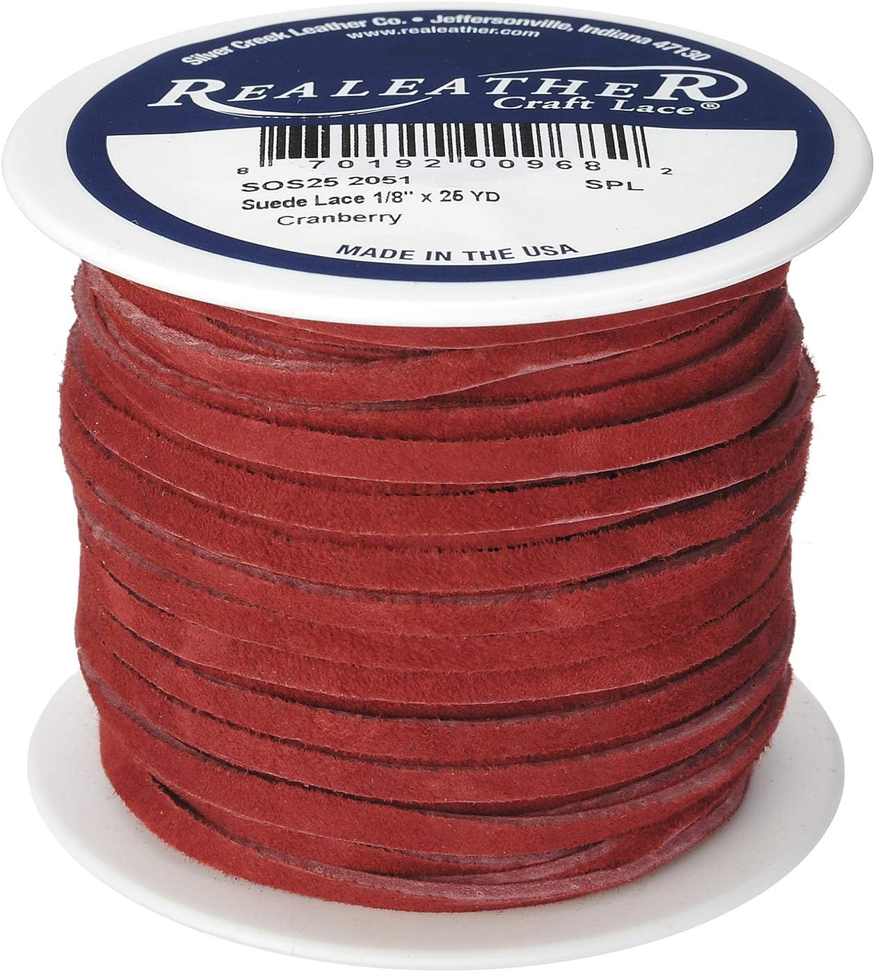 Realeather Crafts Suede Lace, 0.125-Inch Wide and 25-Yard Spool, Red