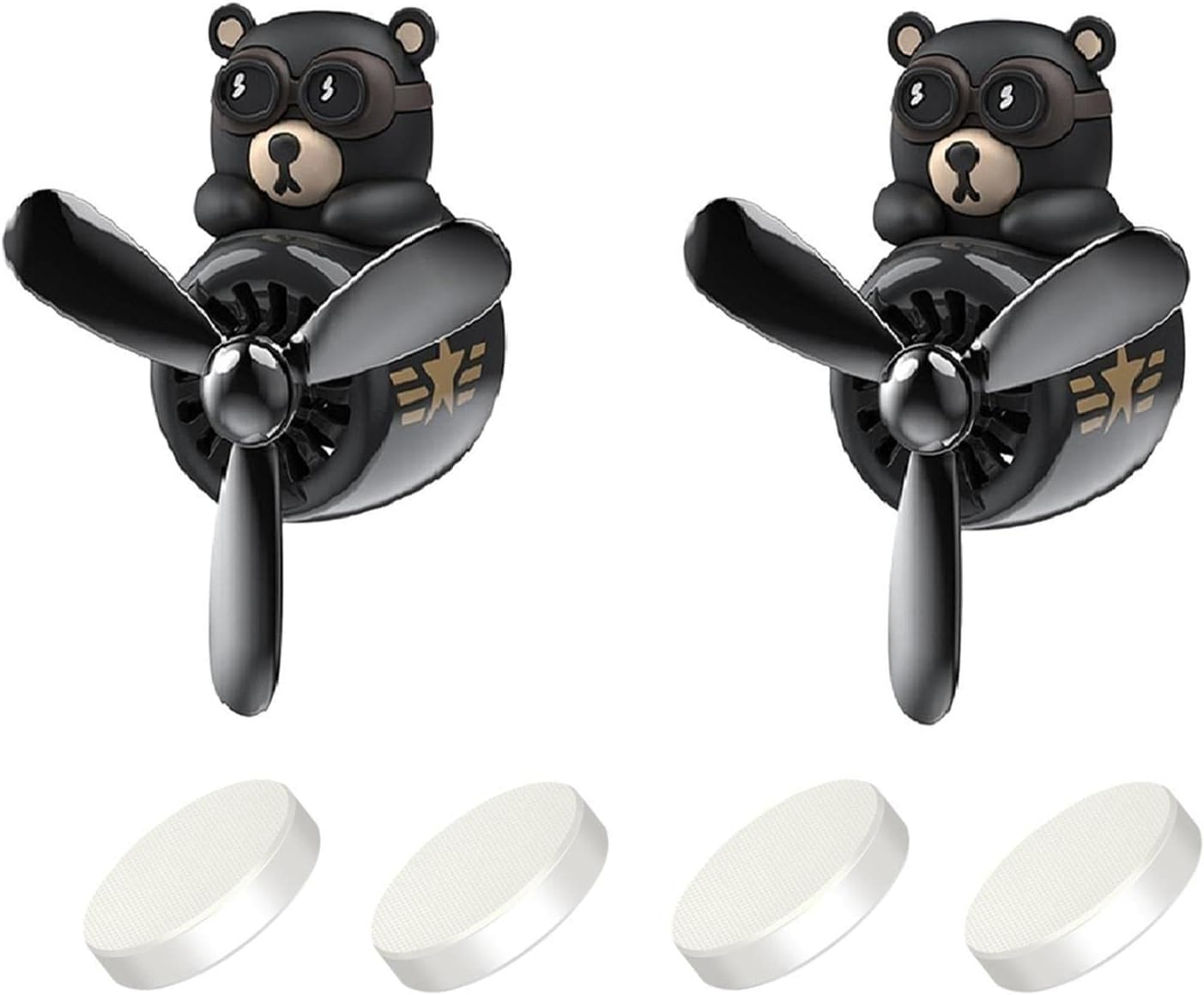 2 Pack Car Air Freshener, Cute Bear Pilot Car Diffuser, Rotating Propeller Air Outlet Vent Fresheners Aromatherapy Ornament, Automotive Air Fresheners Car Accessories