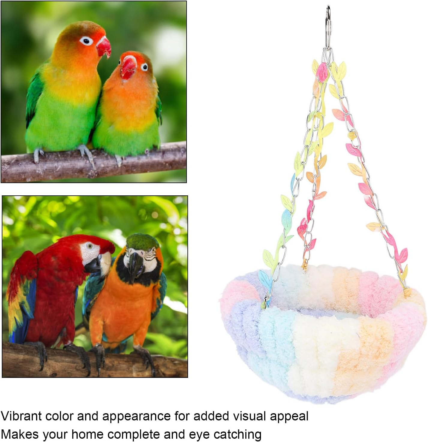 Hanging Bird Bed, Plush Bird Hammock with Vibrant Colors for Cage, Swing Bed for Parakeets Cockatiels Conures Lovebirds image number 4