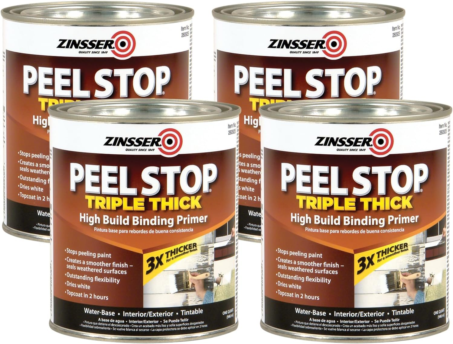 Zinsser Peel Stop Triple Thick Primer &ndash; Peel-Resistant, Water-Based, High-Binding, Flexible, Fast-Drying, Crack Sealing, White Finish, for Interior & Exterior Surfaces, White, 946 Ml (Pack of 4) image number 5