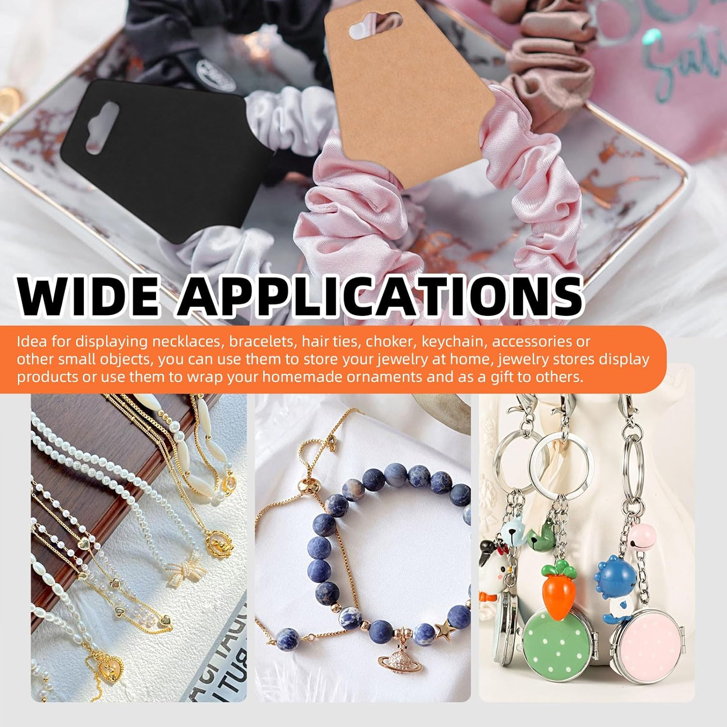 Tanstic 200Pcs Necklace Display Cards, 1.96 X 4.72 Inch/50 X 120Mm Bracelet Keychain Earring Kraft Paper Packing for Jewelry (Brown)