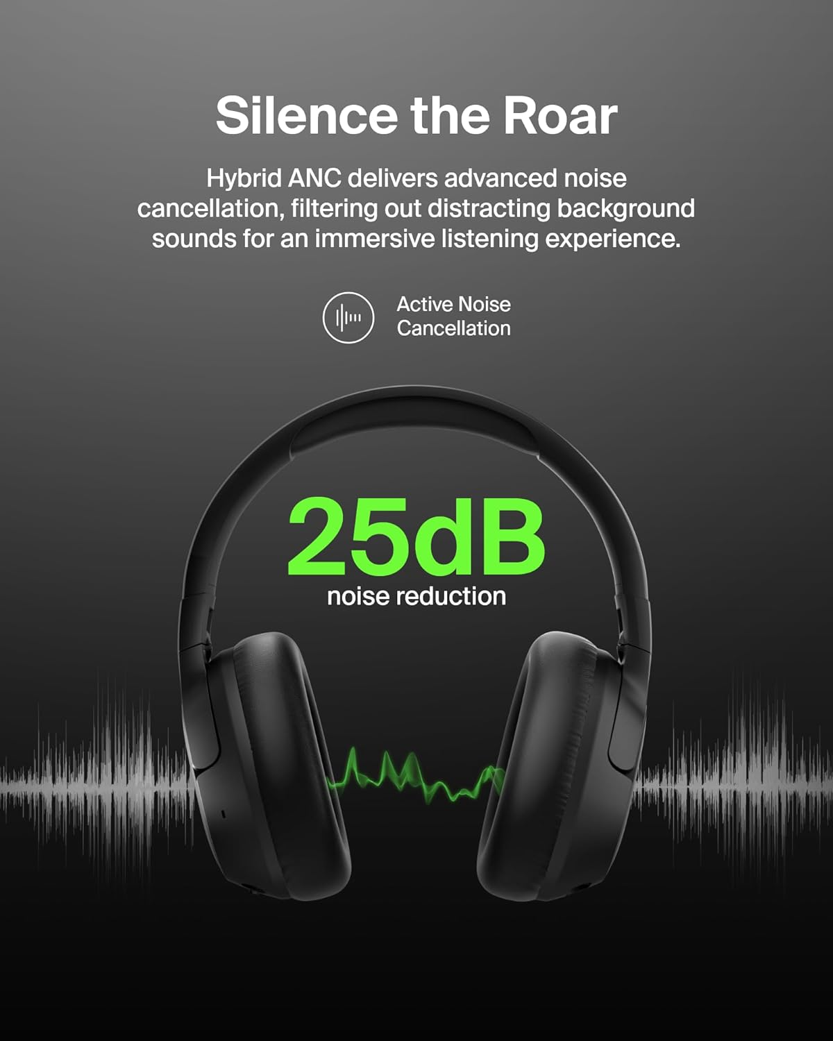 Belkin Soundform Isolate Noise-Cancelling Over-Ear Headphones, Hybrid Active Noise-Cancelling, Wireless, Bluetooth W/ 60H Playtime, Deep Bass, Cloudcushion Ear Cups for Travel, Home, or Office - Black image number 2