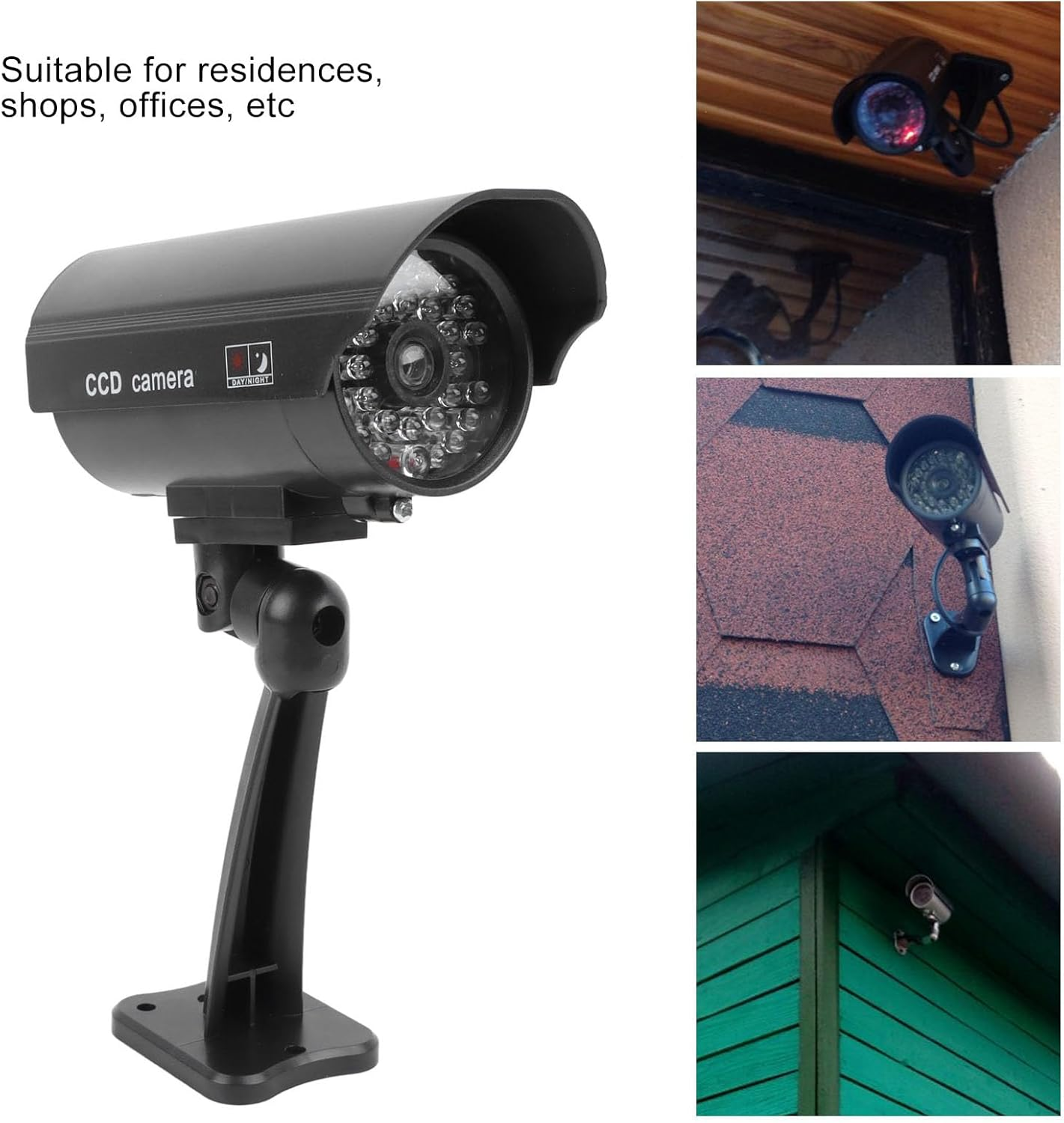 Dummy Fake Security Camera, Simulated Surveillance Security CCTV Dome Camera with Red Flashing Lights and Warning Sticker, Fake CCTV Surveillance System for Indoor Outdoor image number 4