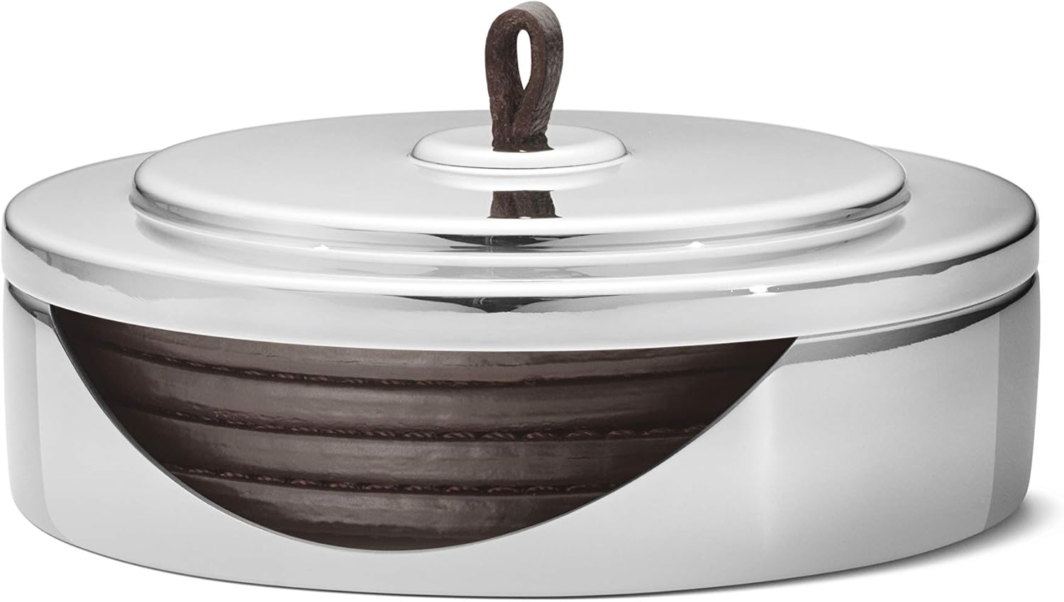Georg Jensen Manhattan Drink Coaster Set in Dark Leather - Mirror Polished Stainless Steel Case with Handle image number 2