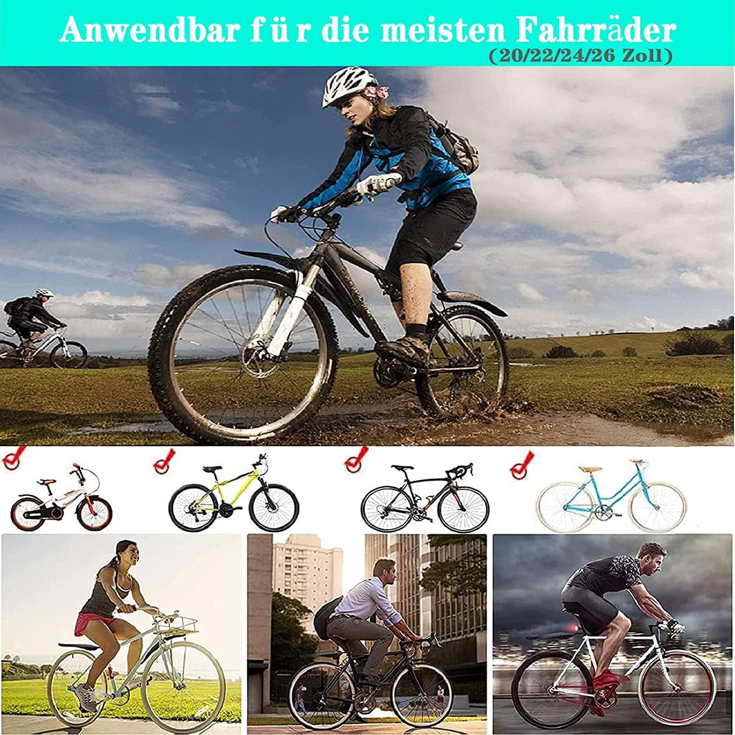 Bike Mudguard Set Bicycle Fender Mountain Front & Rear Mud Guard Universal Mudguard Bike Cycling Tires Fenders Full Cover Thicken Widen Adjustable Bike Mudflap Fit for 20/22/24/26 Inch MTB Road Bike