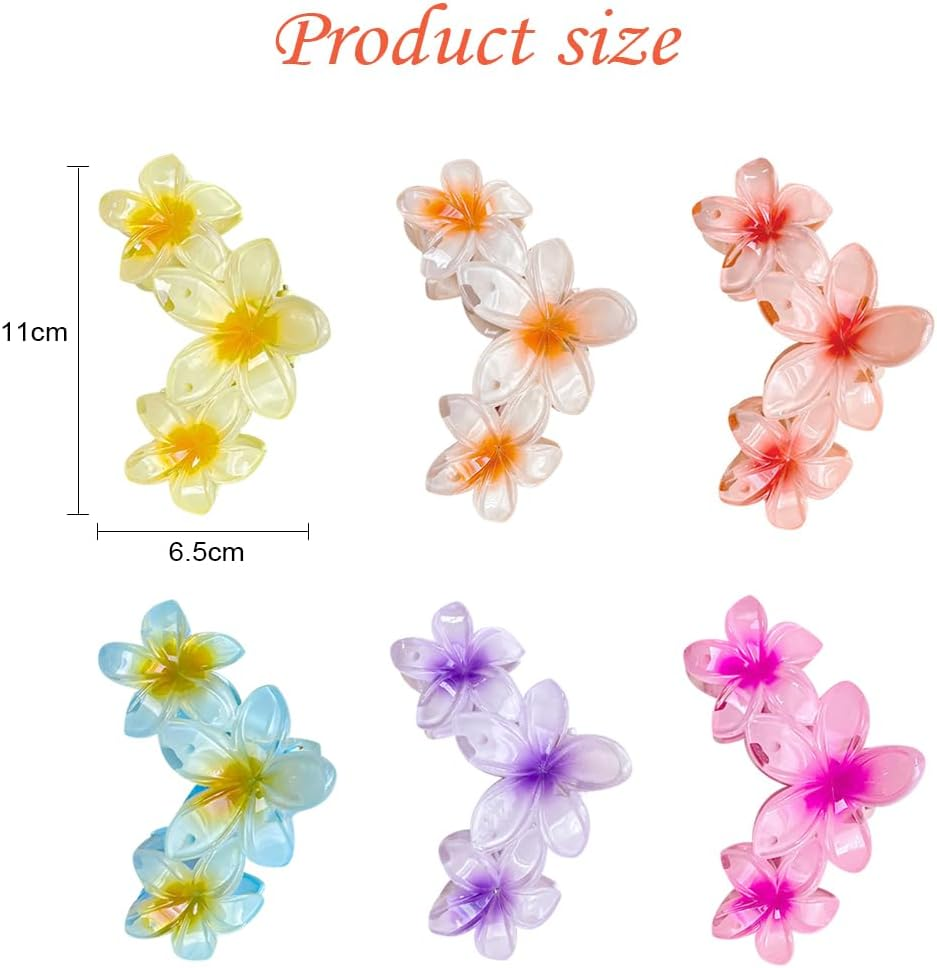 Youery Pack of 6 Flower Hair Clips, Flower Hair Clips, Cute Acrylic Hair Clips, Colourful Hair Clips, Non-Slip Hair Clips for Women, Large Hair Clip for Thick Hair, Hawaiian Hair Clip image number 4