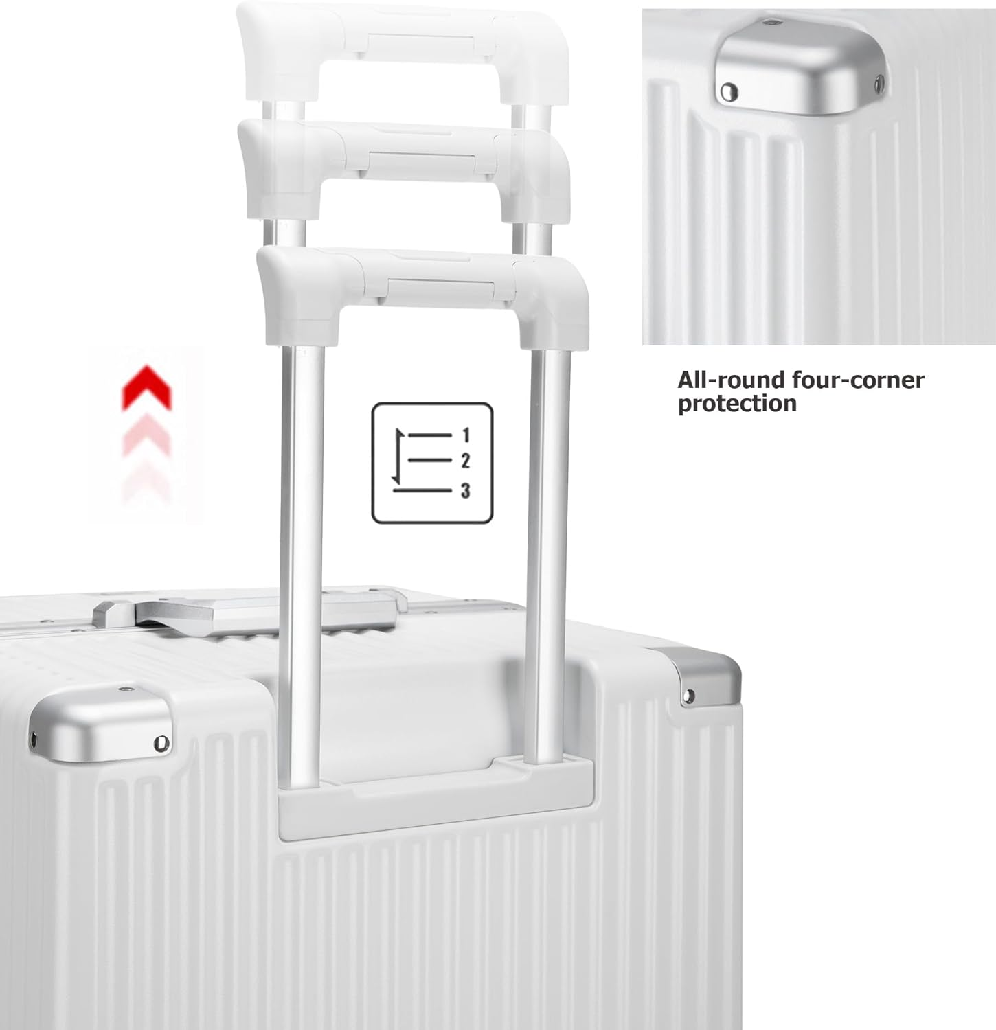 Feilario Aluminum Frame Hardside Spinner Wheels Luggage, Zipperless Checked Super Large Captain Suitcase with Cup Holder/Phone Holder, A-White, 30In, DF-1931 image number 6