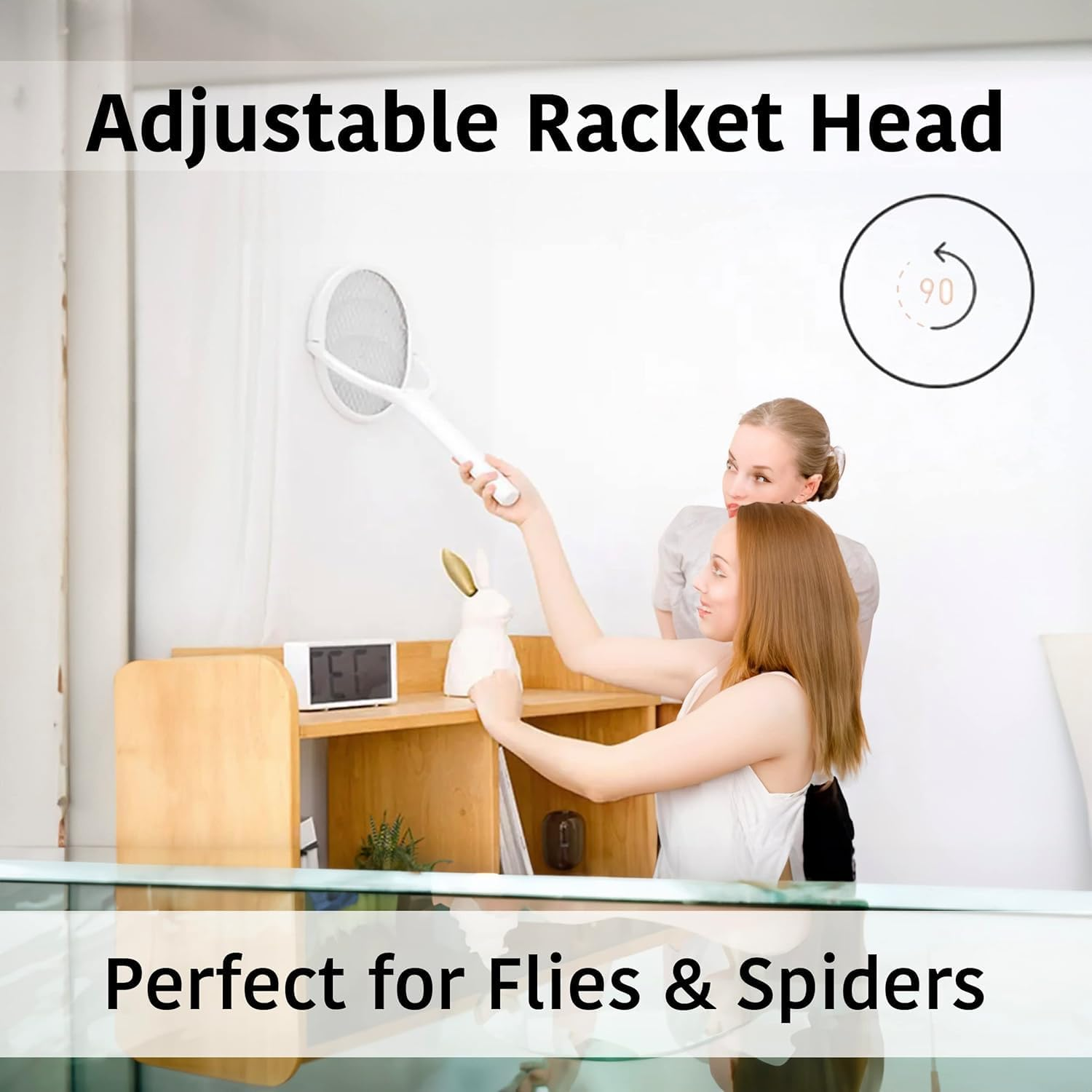 Jiaozoum Electric Fly Swatter, Electric Fly Zapper with Rotating Head, Fly Killer, Bug Zapper, Insect Zapper, Fly Catcher, Spider Catcher with Telescopic Extension Wand for Home image number 4