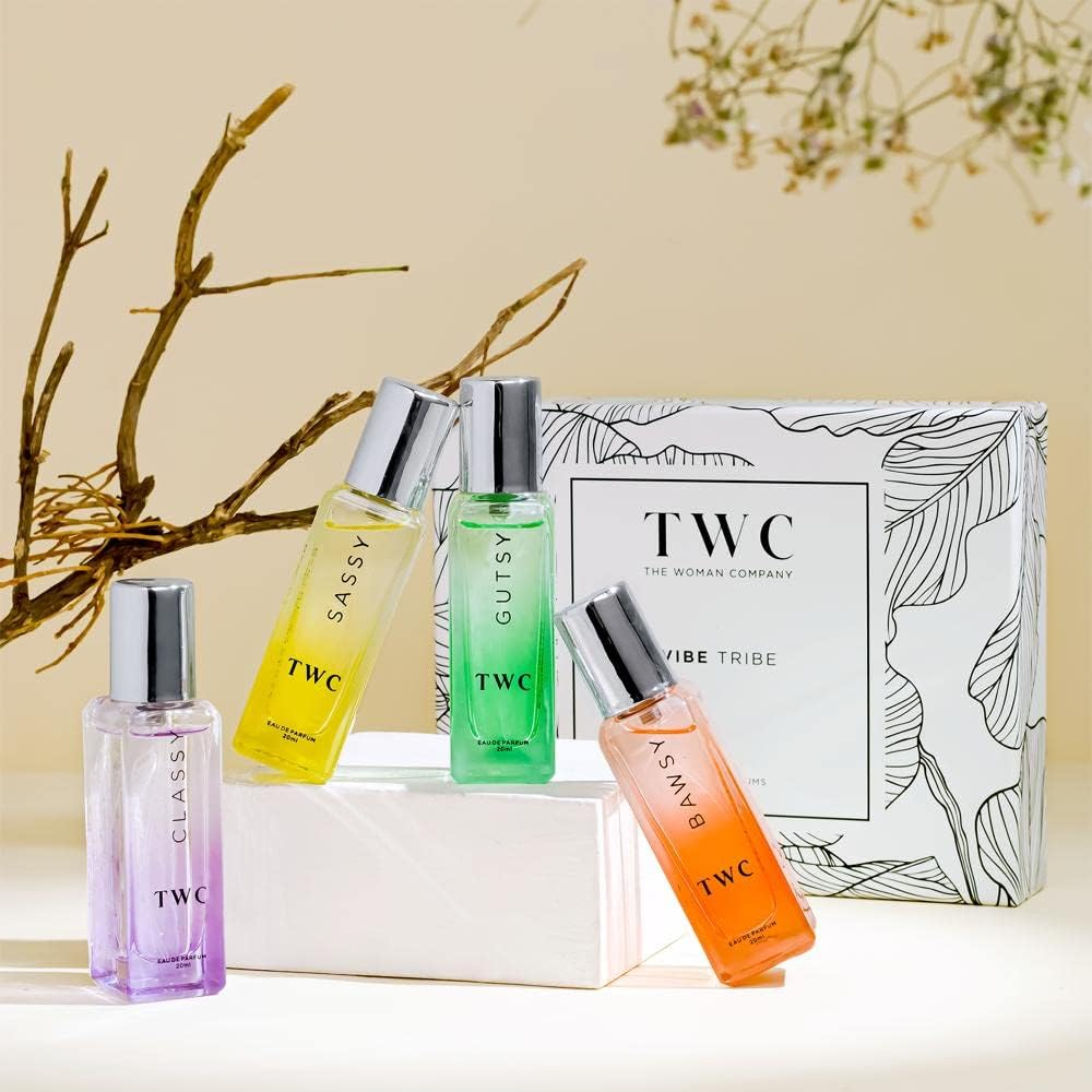 The Woman Company Specially Curated Perfume Gift Set 4*20Ml Vibe Tribe, Luxury Long-Lasting Fragrance, Bawsy for Office Going, Classy Date, Gutsy Outing, Sassy Party for Women & Girls - Citrus, Spray image number 1