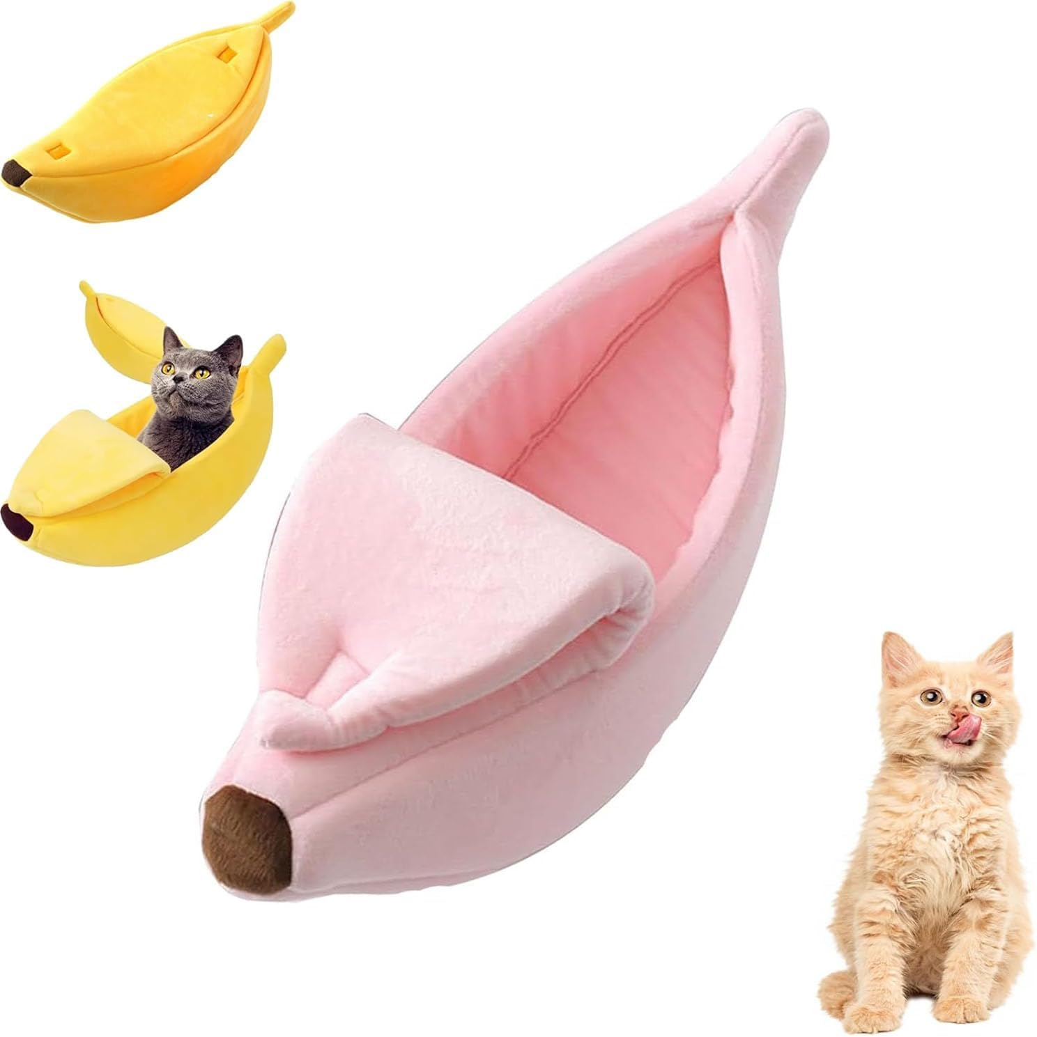 Banana Cat Beds for Indoor Cats, Cat Banana Tent, Banana Boat Bed for Cats, Banana Cat Bed House, Banana Shaped Cat Bed, Banana Bed for Kittens, Cute Banana Cat Bed Kitten Cave Cuddle Bed (Peach,M) image number 1