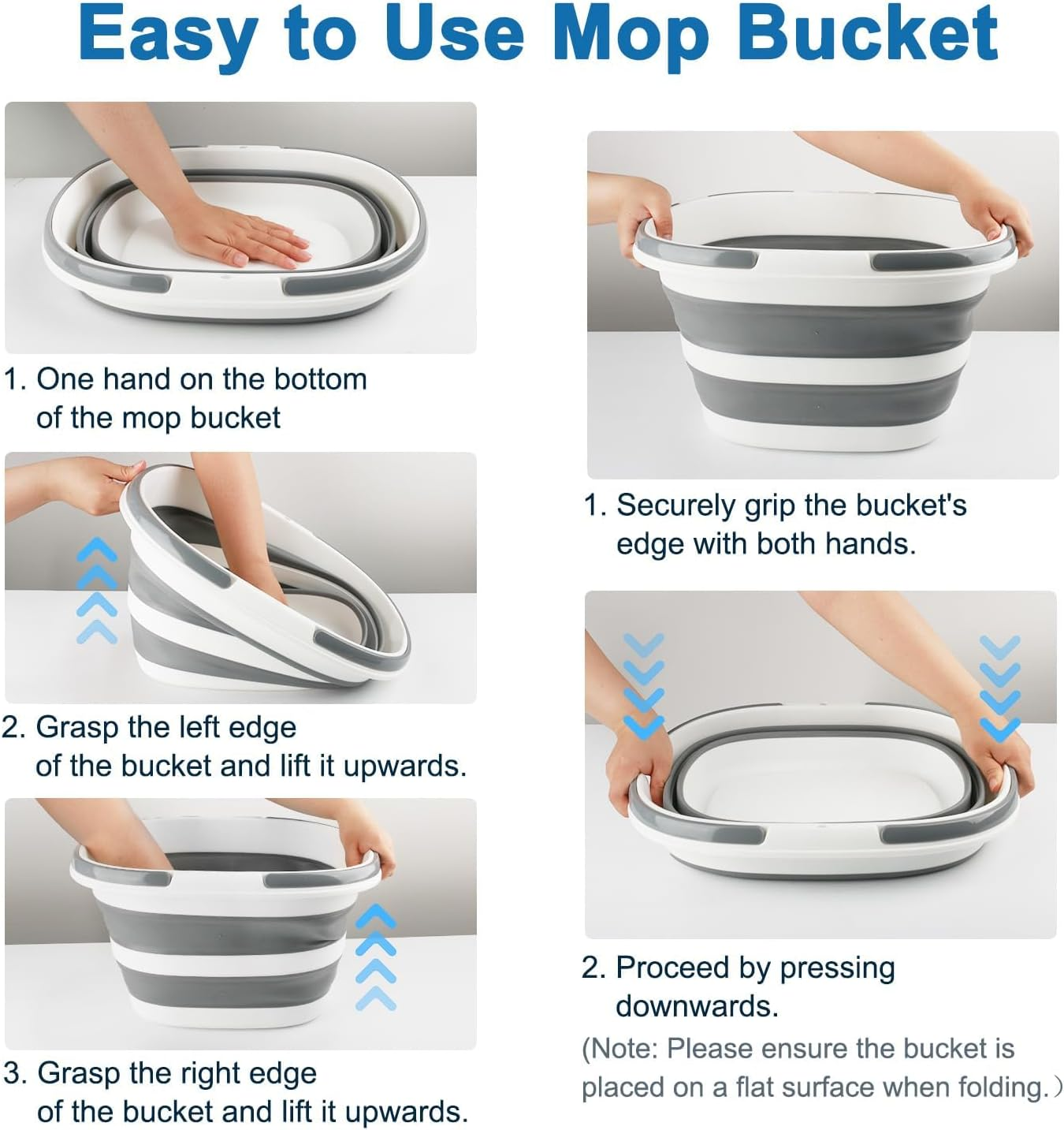 Collapsible Mop Bucket with Handle for Cleaning, 16L(4.2 Gallon) Silicone Square Mopping Bucket for Windows Cleaning or Car Washing, Cleaning Supplies Organizer Plastic Bucket for Storage image number 5