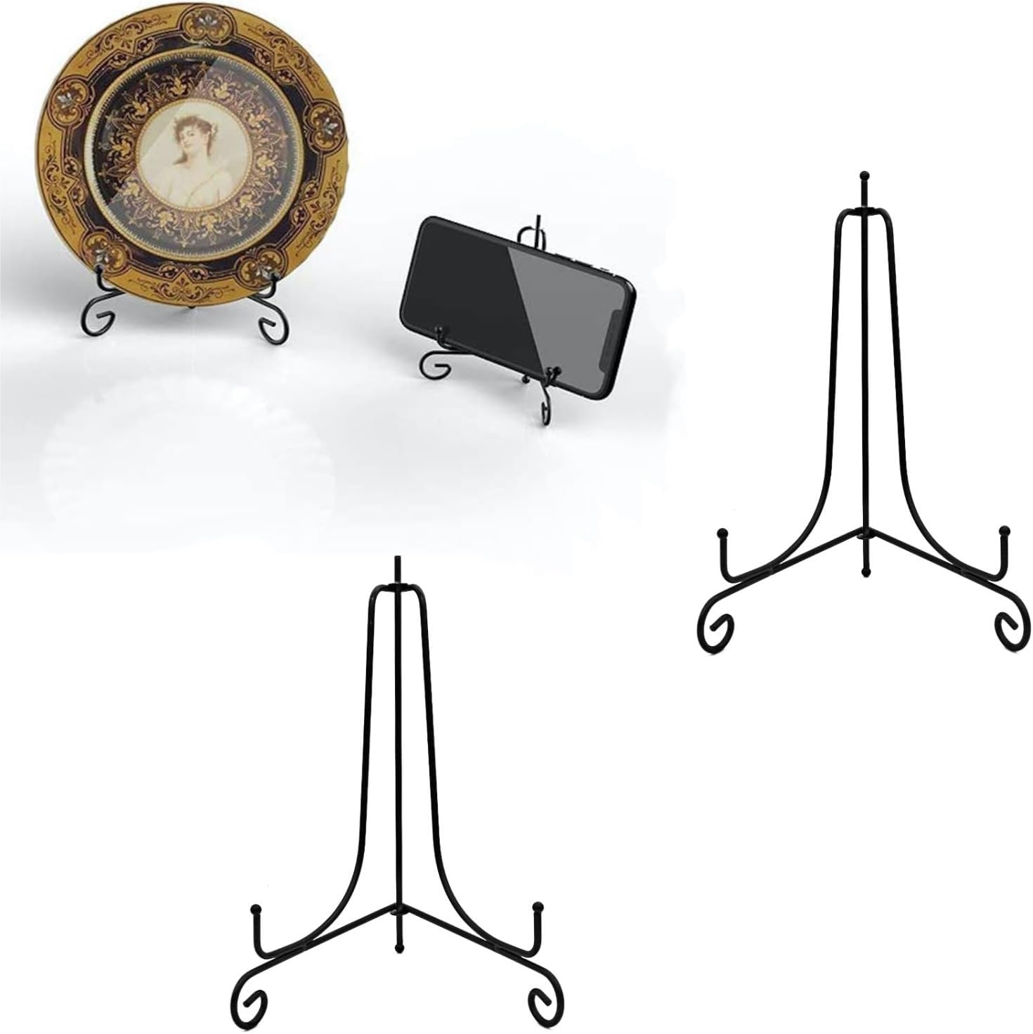 Plate Stands for Display, 4 Pcs Plate Holder Display Stand,6 Inch Metal Iron Picture Frame Holders Stand for Book Photo Small Easels Plaque Dish Art Tabletop Decorative Black image number 3