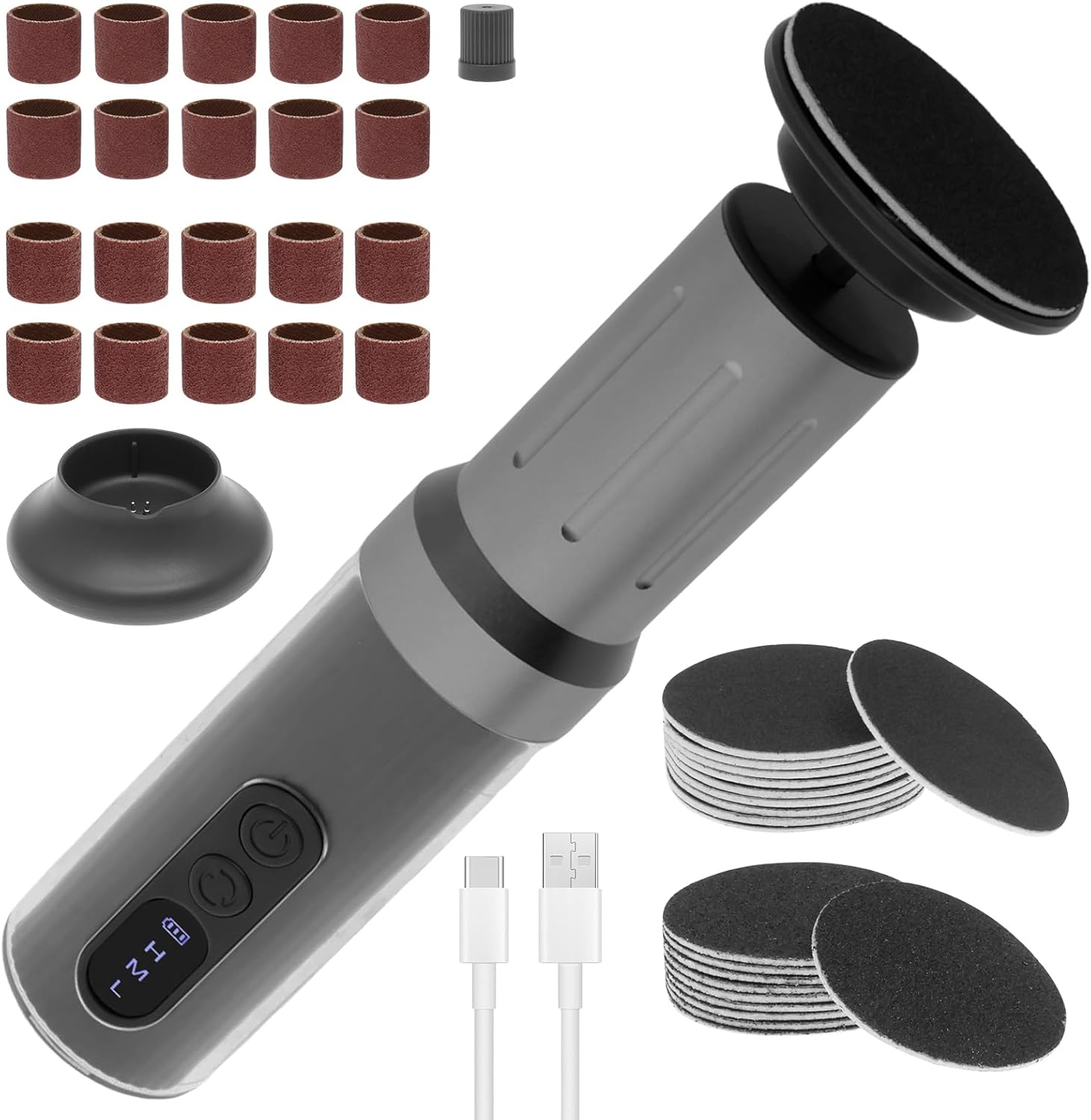 Electric Feet Callus Removers, Portable Electronic Foot File Pedicure Tools, Adjustable Speed LED Display Electric Callus Remover Kit, Professional Pedi Feet Care Perfect for Hard Cracked Dry Skin image number 3