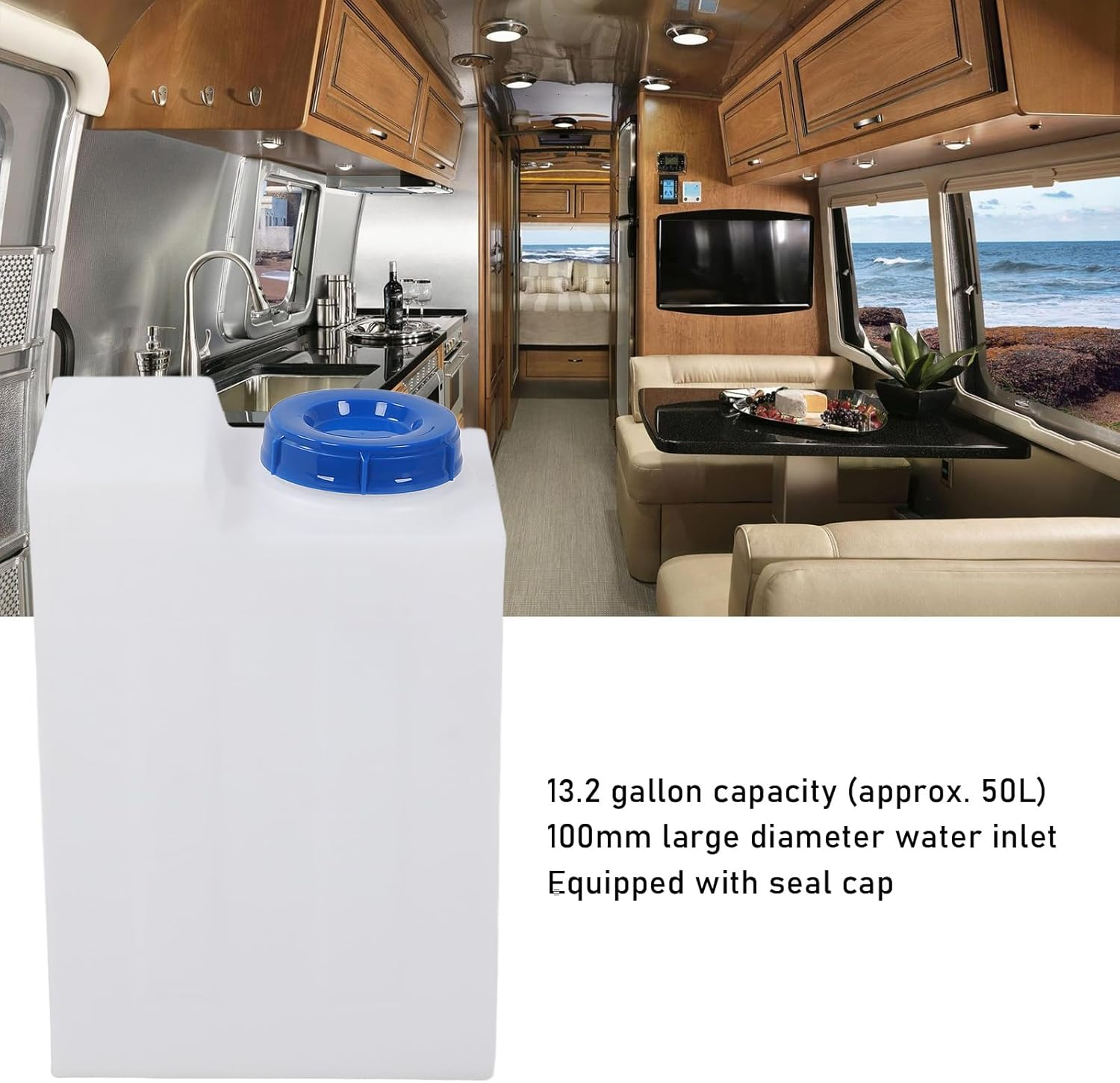 13.2 Gallon RV Water Tank, 5X11X19.5In Heat Cold Resistant, Made of LLDPE, Leak Proof Design, Easy Fill Cap, Portable Water Storage Container, Ideal for Rvs, Trailers, Boats,