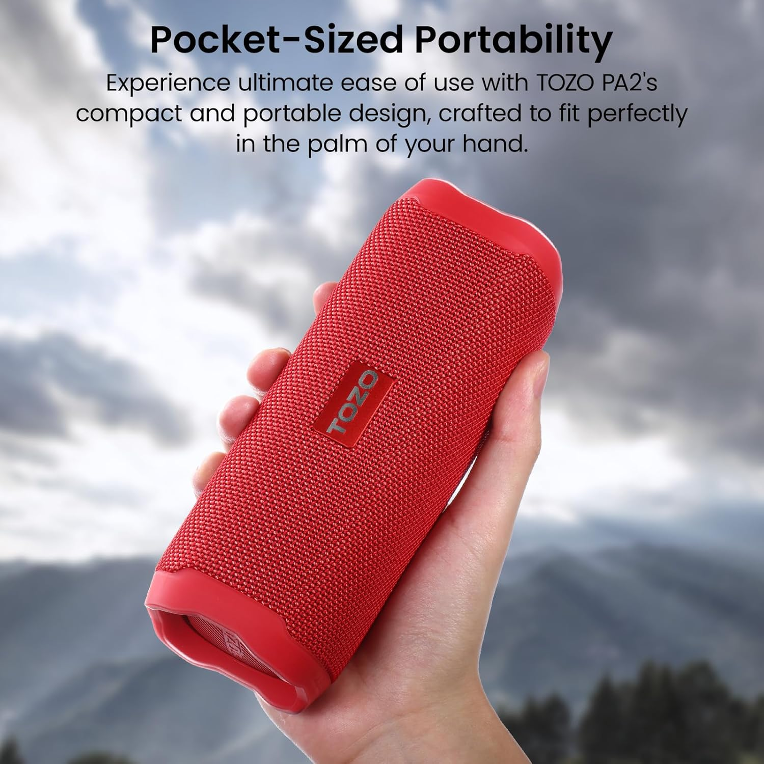 TOZO PA2 Bluetooth Speaker with Three EQ Modes, 25H Playback, Supported Calls, Waterproof Portable Wireless Speaker with Dual Dynamic Coil Drivers Stereo Sound Perfect for Home and Outdoors Red image number 5