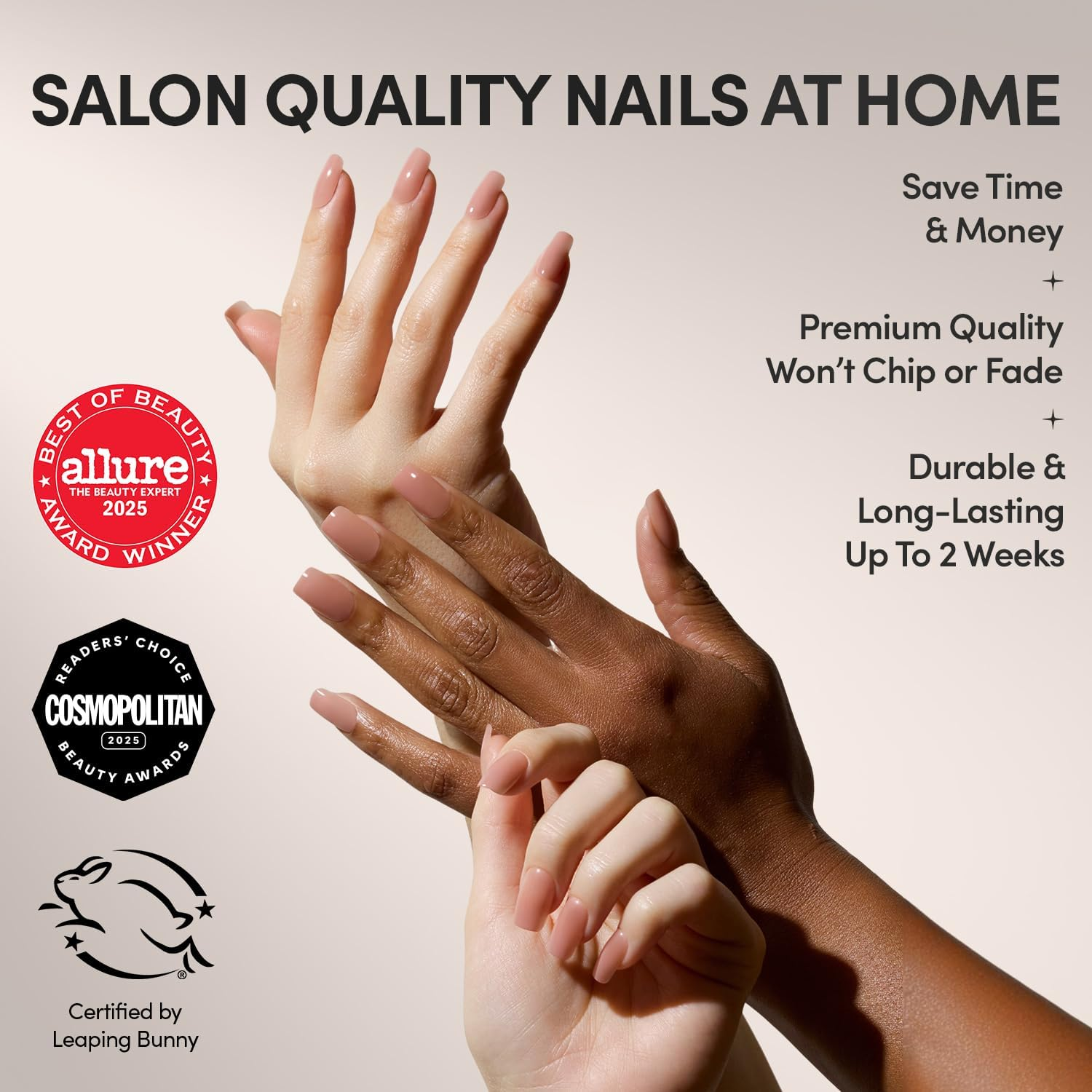 Glamnetic Press on Nails - in the Nude, Medium Square False Nails, Clear Nude, Neutral, Reusable, Kit with 30 Nails, 15 Sizes - Classy French image number 2