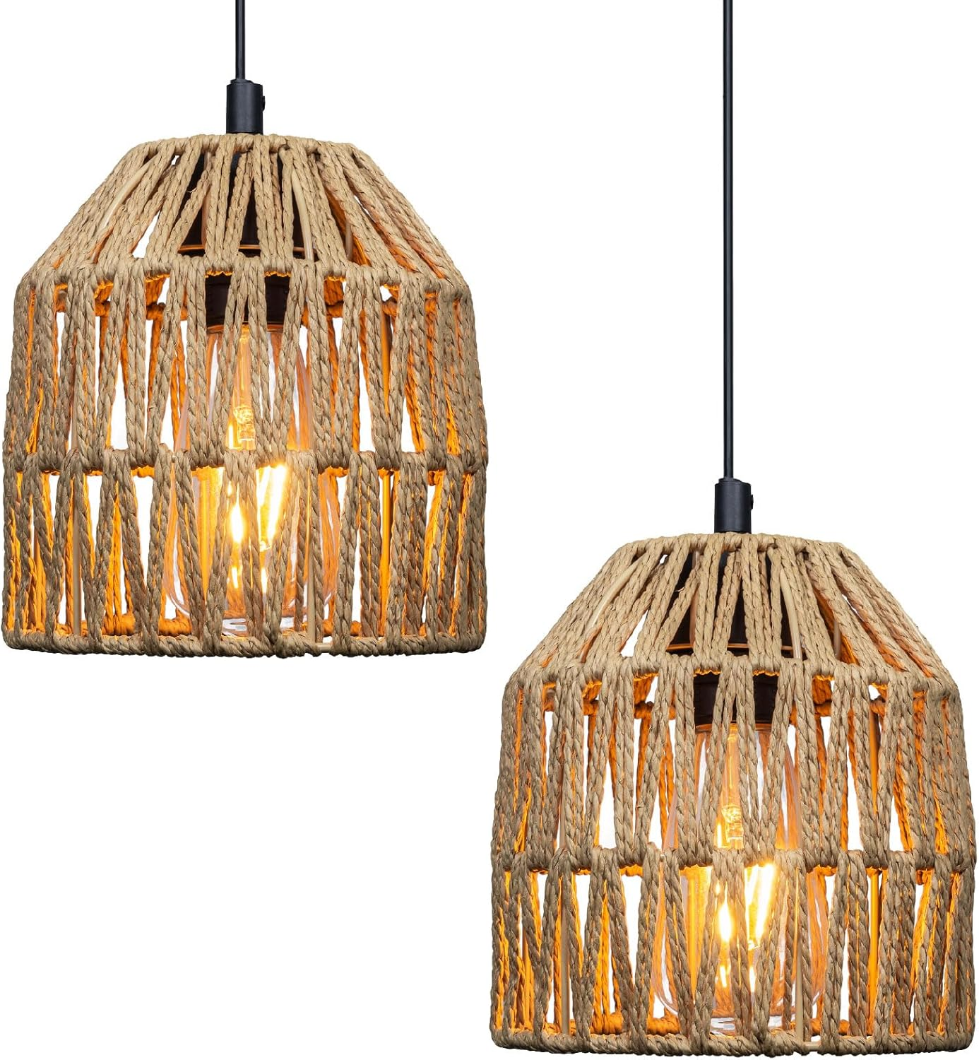 Small Rattan Lampshade, Small Boho Pendant Lampshade (Brown, Pack of 3) image number 4