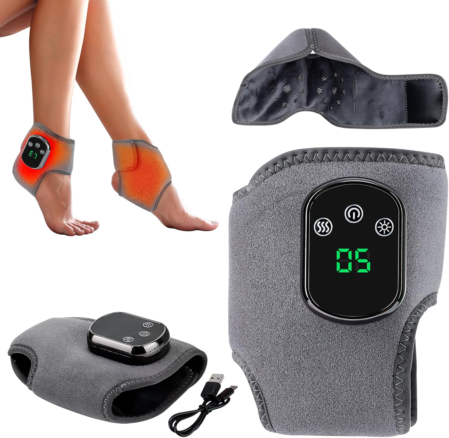 Emesak Portable Foot and Ankle Massager for Pain Relief &ndash; 3-In-1 Wireless Compression Massager with Heat, Deep Kneading & Air Pressure, Lightweight for Home/Office/Travel image number 3