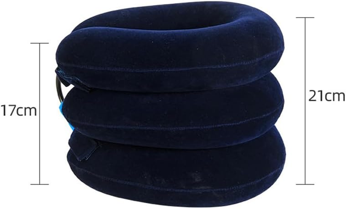 Air Inflatable Neck Pillow Head Cervical Traction Support Stretcher for Pain Relief, Adjustable and Portable - Blue image number 2