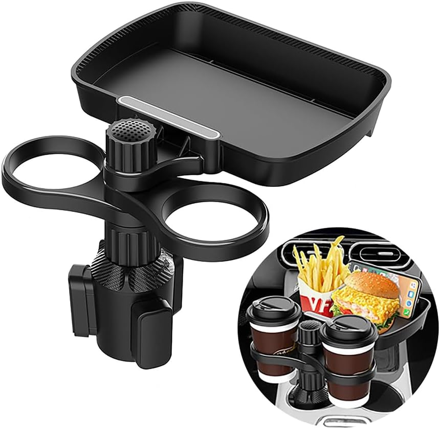 Betterlifewj 3-In-1 Car Cup Holder Extender, Essential Car Accessory for Road Travel, 360 &deg; Rotating Snack Tray for Cars, Dual Cup Holders for Placing Drinks image number 4