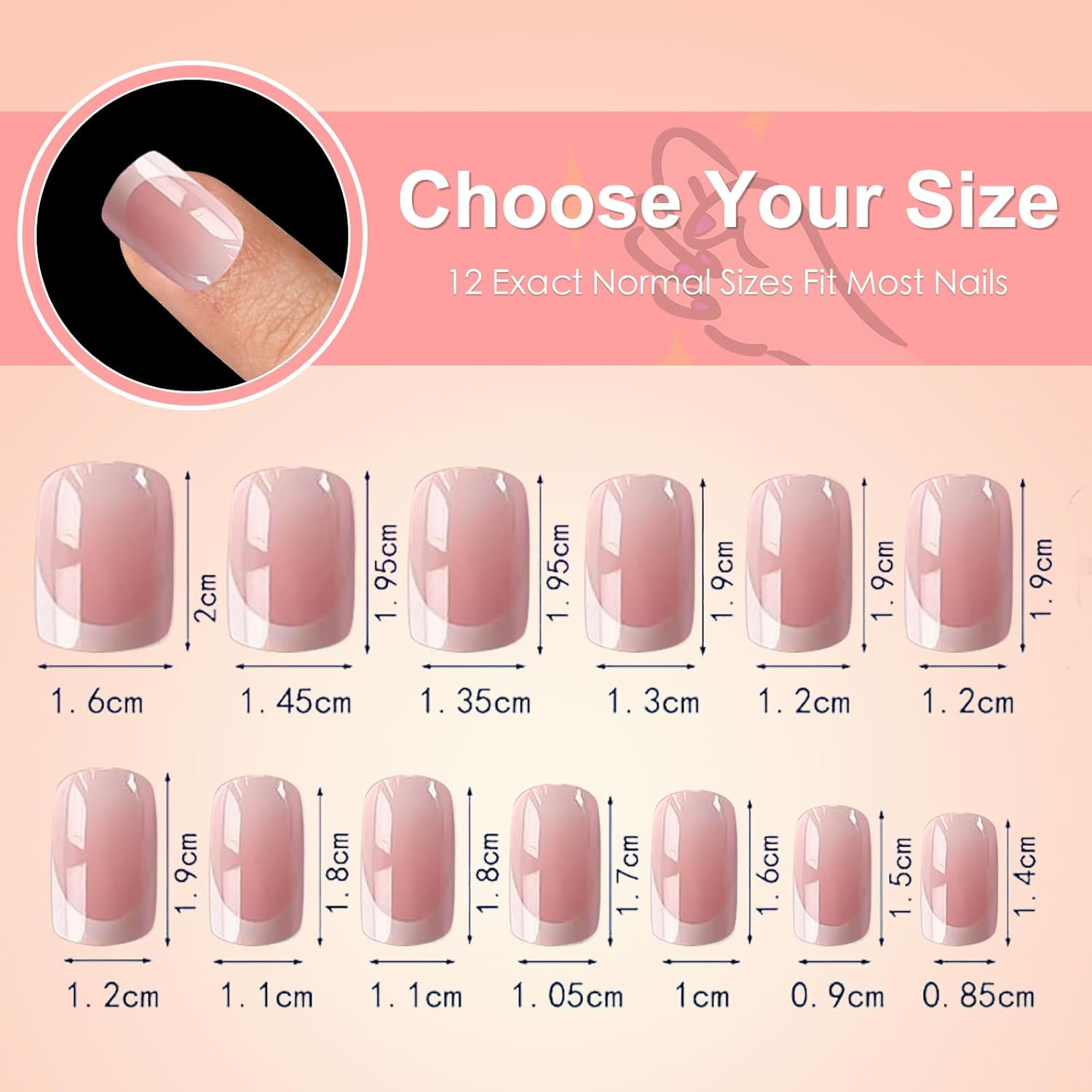 ZAHRVIA Press on Nails, Jelly Pink Short Square False Nail Glossy-120 Pcs Fake Nails French Tip Glue on Nail Art Manicure (Square Short Round)