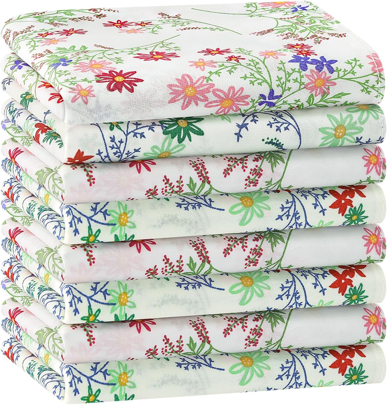 HOULIFE Handkerchiefs for Women, Vintage Ladies Flower Handkerchief Soft Cotton Floral Printing Hankies Assorted Colors