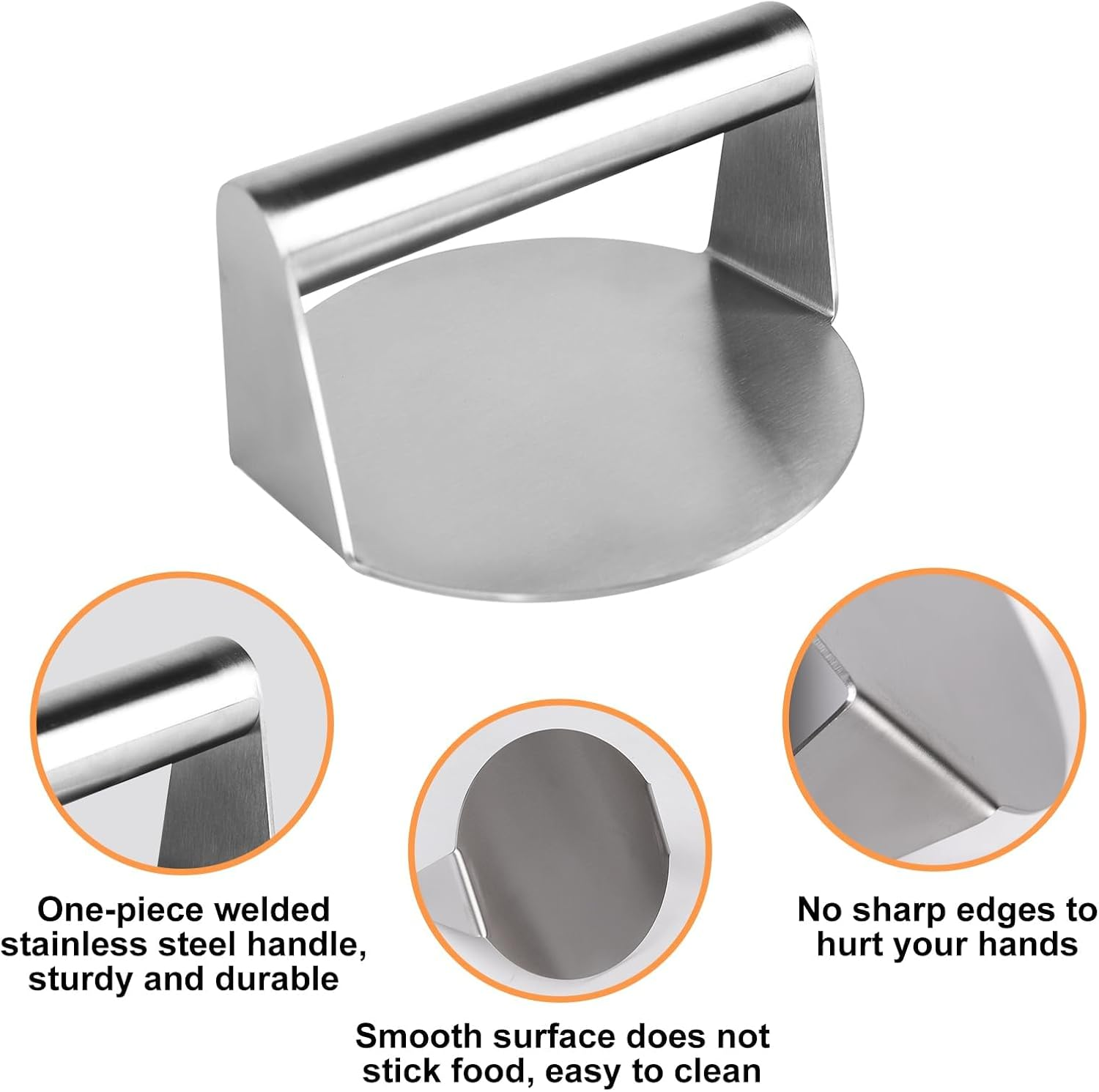 EP Leben Food-Grade Stainless Steel Burger Press, 5.5 Inch round Burger Smasher, Professional Griddle Accessories Kit, Grill Press Perfect for Flat Top Griddle Grill Cooking image number 2