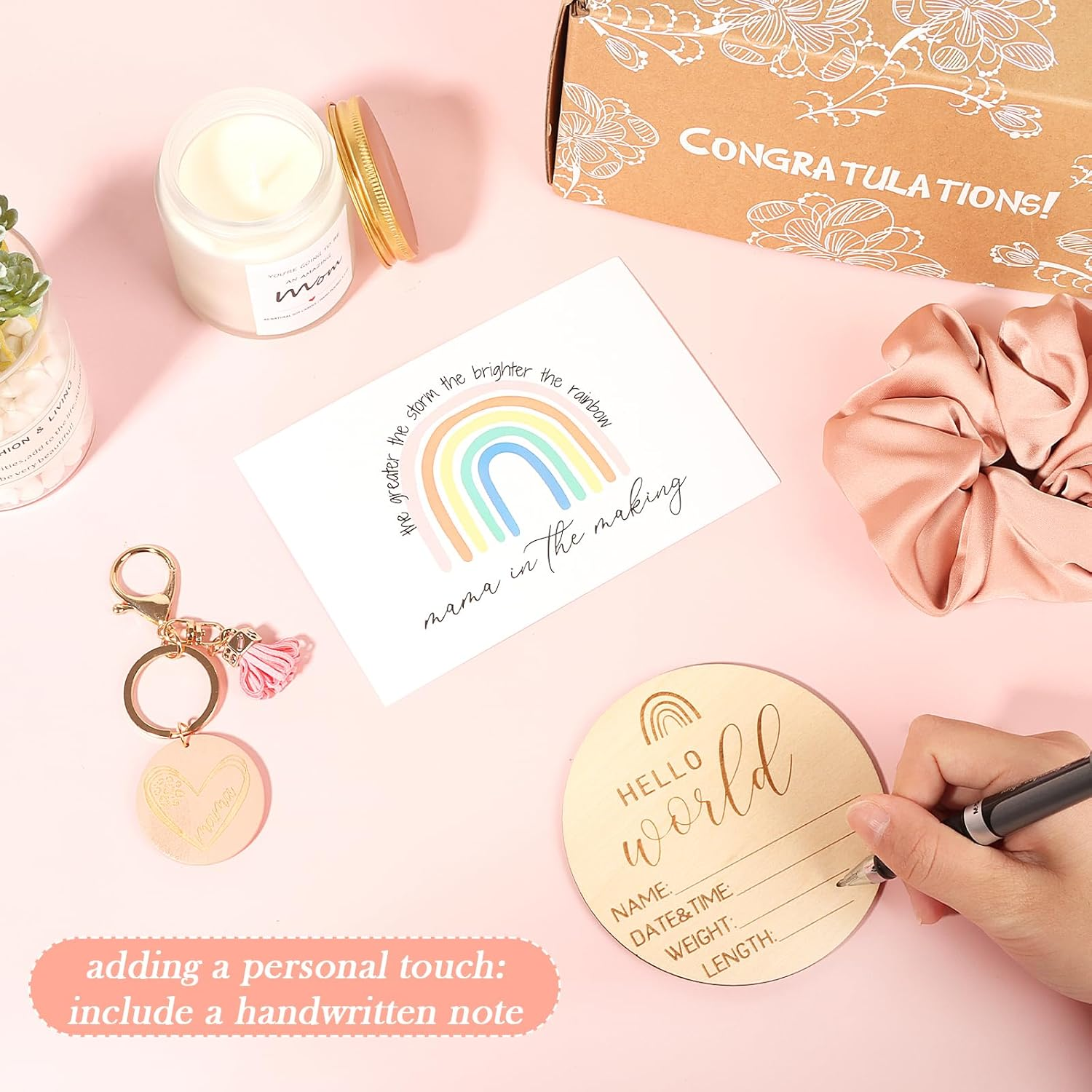 New Mom Gifts Box, Pregnancy Gifts for Expecting Mom, Basket for Girls Boys, Postpartum Gifts for First Time Moms, Cool Gifts for New Mom after Birth, New Mom Care Package after Baby (Pink) image number 5