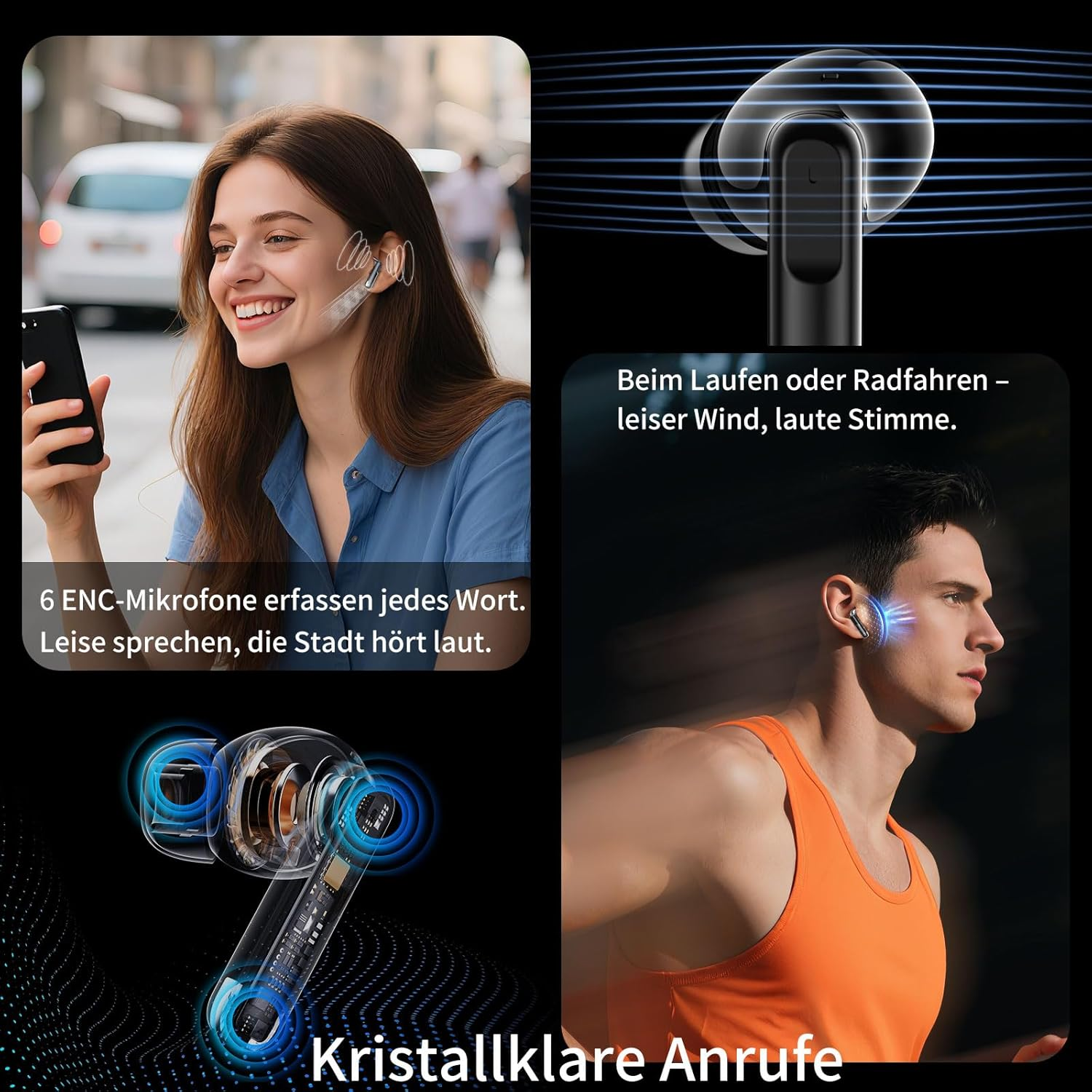 Bluetooth Headphones in Ear, 6 Microphones, ENC Noise Cancelling for Clearer Calls, Wireless Bluetooth 5.4 Hifi Deep Bass, USB C Headphones, 48 Hours, LED, IPX7 Waterproof Sports Earphones, Black image number 1