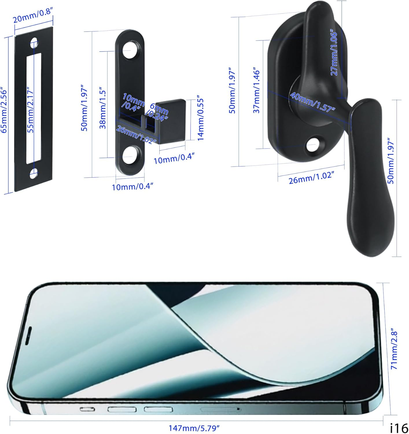 Alise Flip Latch Gate Latches Safety Door Lock Catch for Barn Wood Fence French Sliding Doors,Sus304 Stainless Steel Gate Hardware,Matte Black,Ms7001-B image number 1