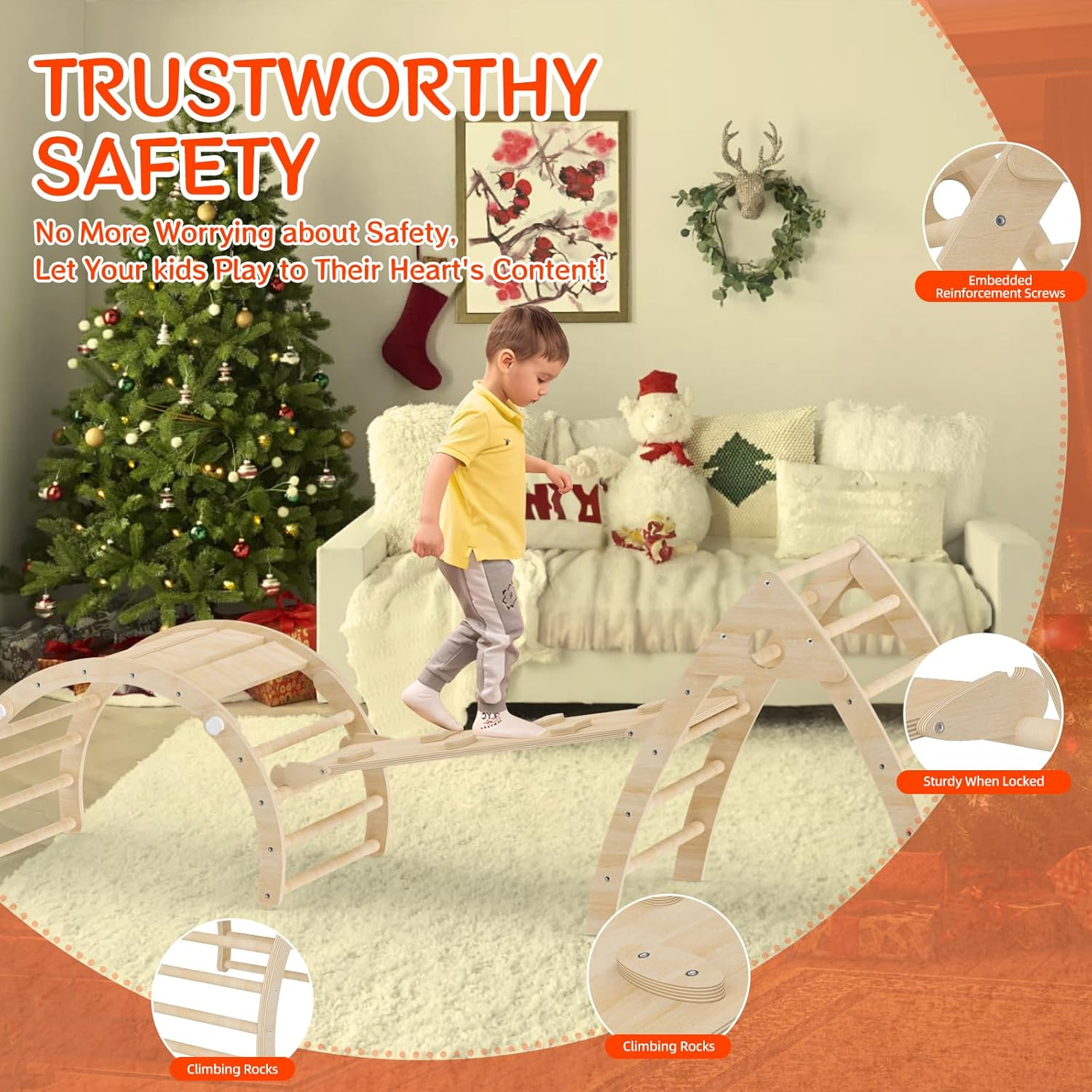 Pikler Triangle Set for Toddler Climbing Toy Indoor, Montessori Toddler Climbing Toys Set with Climbing Triangle, Ramp, Transformable Arch, Indoor Playground Climbing Toys Set for Toddlers image number 2