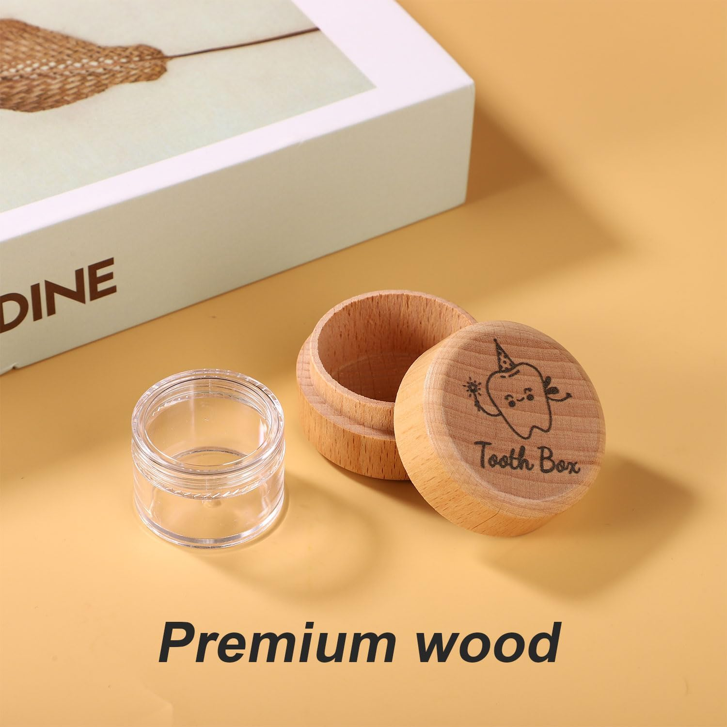 Gosknor Tooth Storage Box, Wooden Tooth Box with Transparent Plastic Box Cute Baby Tooth Box Tooth Holder Box for Lost Teeth Tooth Keepsake Box for Boys Girls Gift image number 3