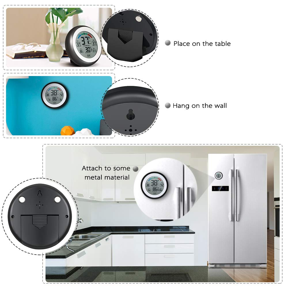 Meichoon Indoor Outdoor Thermometer Hygrometer,Wireless Electronic Temperature Humidity Meter,Round Touch Screen Household Digital LCD Display Thermometer,Weather Station Tester,Ud02 Green image number 5