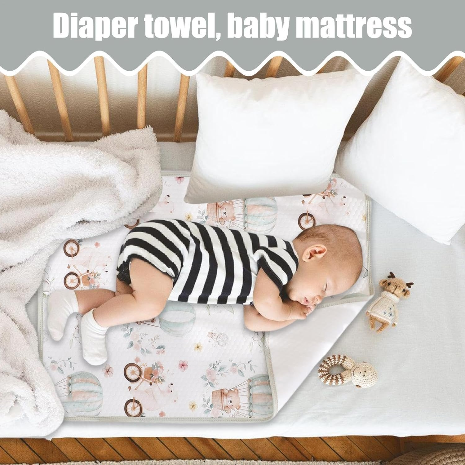 Diaper Changing Mat, Washable Toddler Bed Sheet, 27.56X19In Soft Bassinet Pee Liner, Reusable Overnight Protection, Waterproof Potty Training Pad for Nursery, Bedwetting Solution image number 4