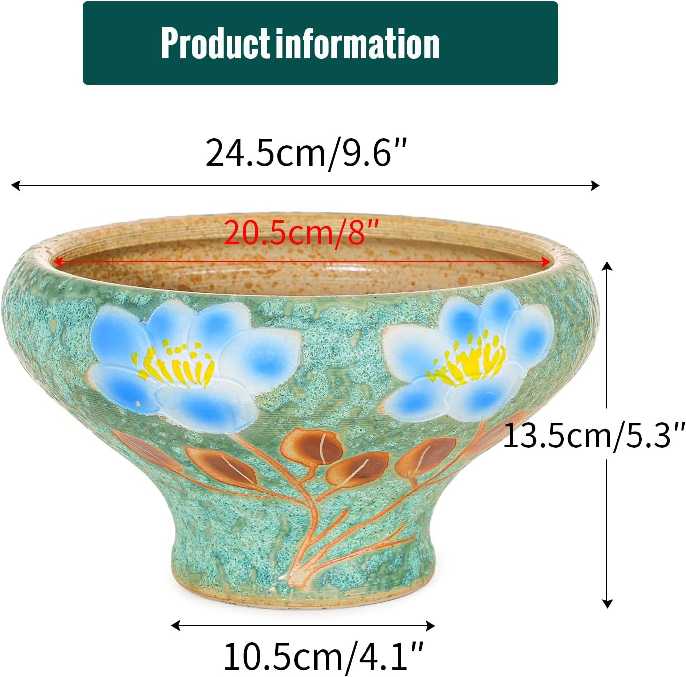 Sungmor Beautiful Handicrafts Ceramic Planters - 9.6 Inch Large Hand Painted Succulent Plant Pot with Drainage - Pretty Desktop Windowsill Landscape Flowerpot - Home & Office Decor Pots image number 1