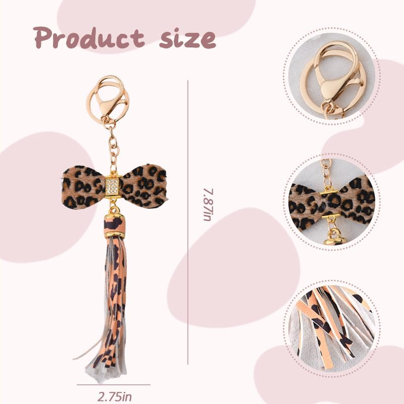 Vintage Rhinestone Leopard Tassel Keychain for Purse Bag Charms for Backpack Handbags Keychains Glitter Leopard Print Bow Keychain for Car Keys Chain Cute Bow Y2K Accessories Women Girls Trendy image number 5