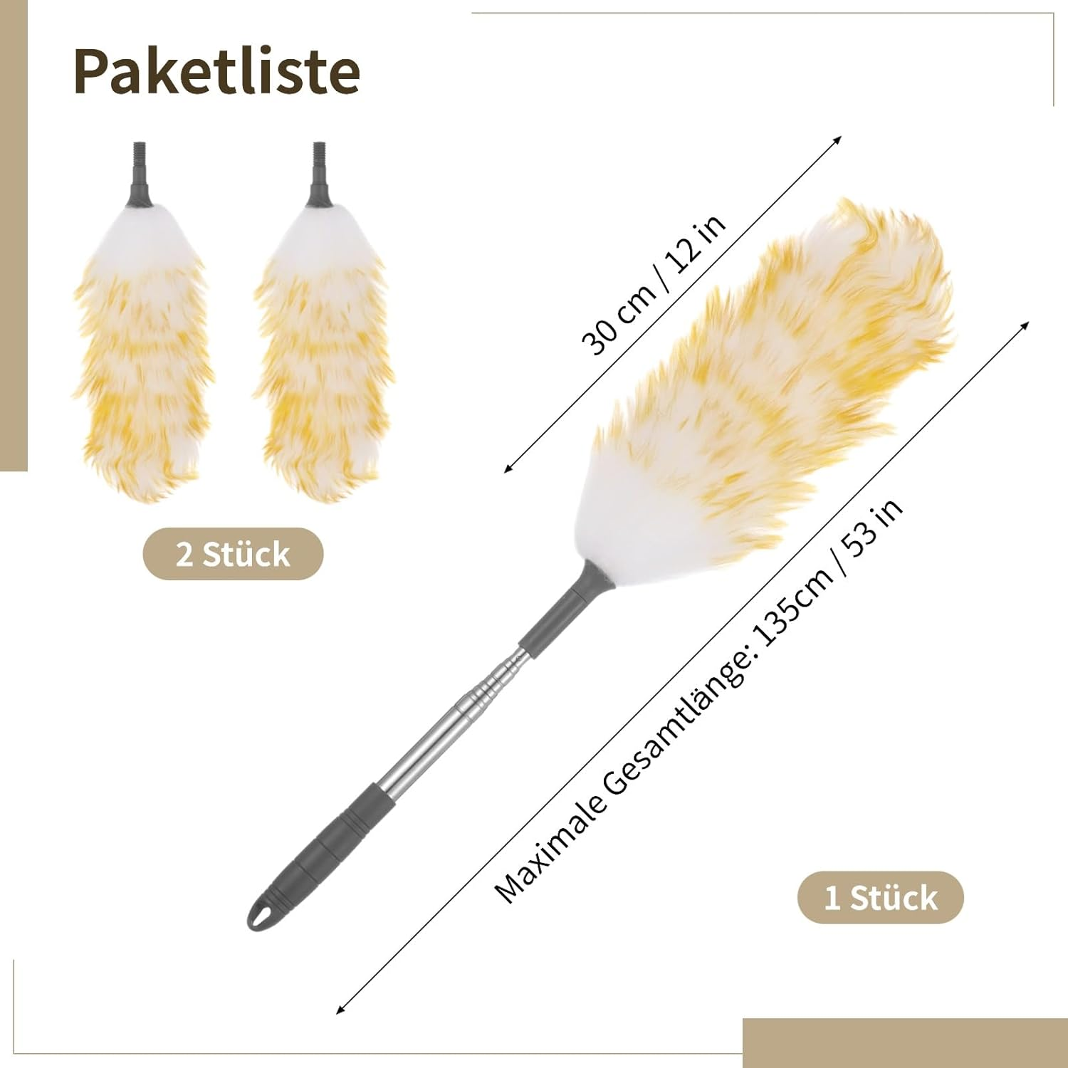 Long Extendable Duster Washable with 2 Interchangeable Covers, Extendable up to 135 Cm, Fluffy, Scratch-Resistant, Electrostatic for Ceiling Fans, Lamps, High Furniture and E image number 4