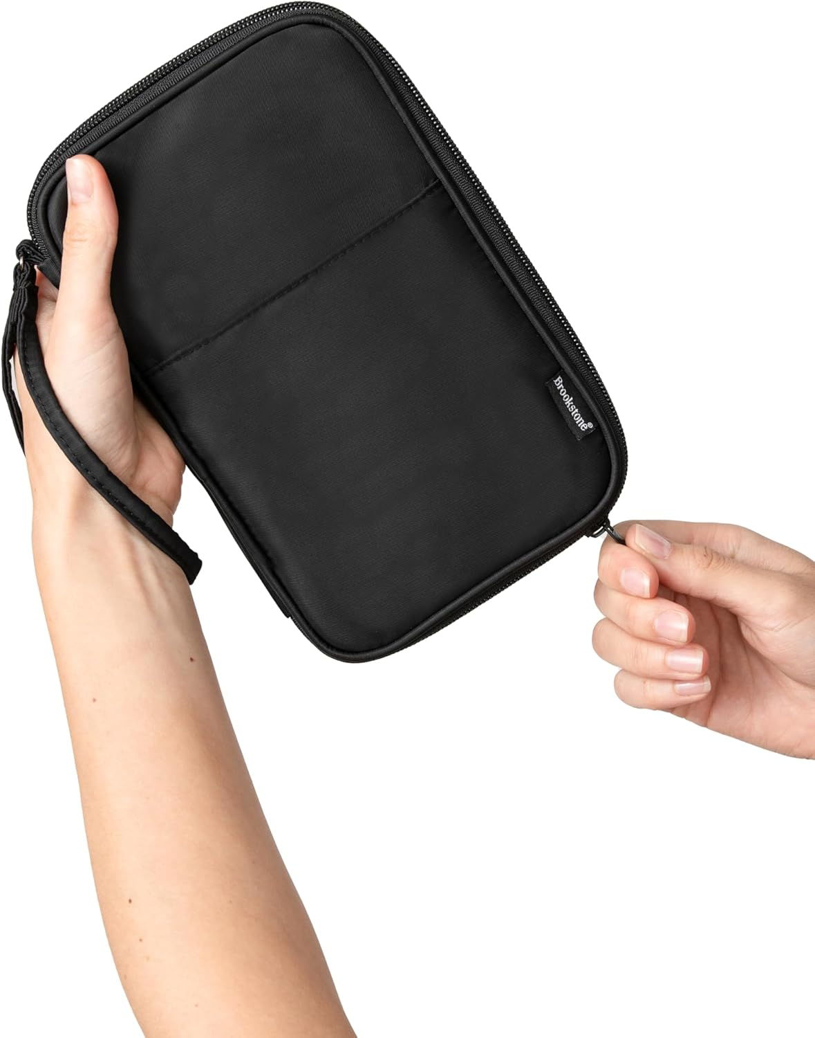 Brookstone Passport Holder - Durable Family Travel Document Wallet Organizer Essentials with Rfid-Blocking and Wristlet Strap, Black, One Size