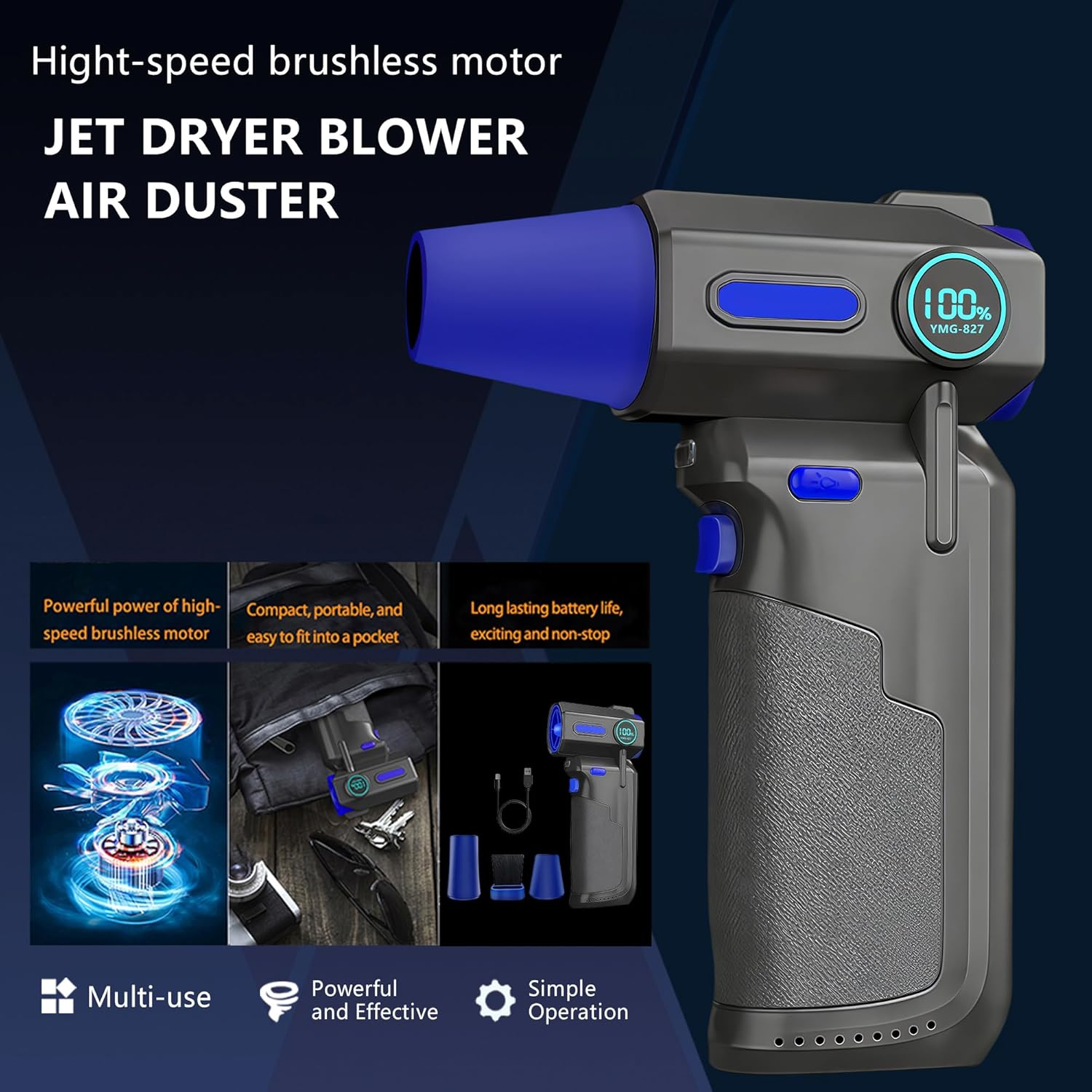 Electric Air Duster-130000Rpm Super Power Cordless Air Duster, 3-Gear Adjustable Mini Blower with Rechargeable Battery, Dust Blower for Computer, Keyboard, House, Air Blower Gun, Outdoor and Car image number 5