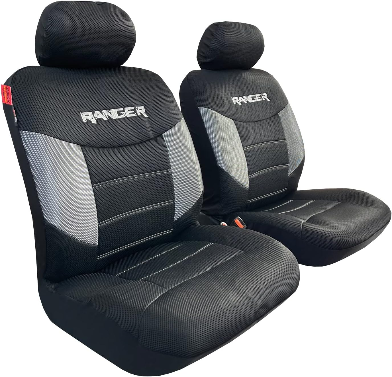 Car Seat Covers for Ford Ranger PX2 PX3 Front Set Metallic Carbon Black Mesh Heavy Duty 2006-2021 Airbag Compatible - Black Full Set image number 4