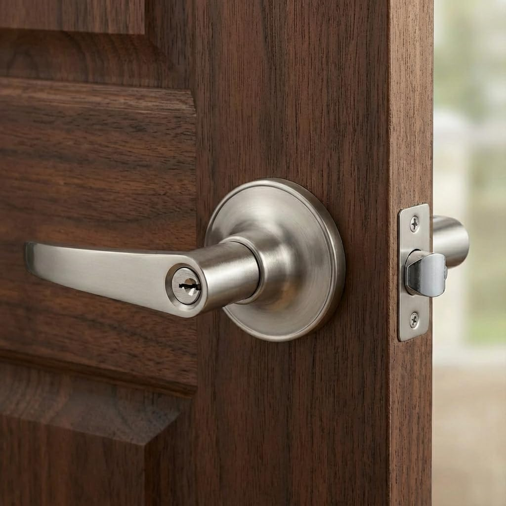 Wave Lever Keyed Entry Door Lock/Door Knob Hardware Wave Handle and Closet Lockset (802-ET) image number 1