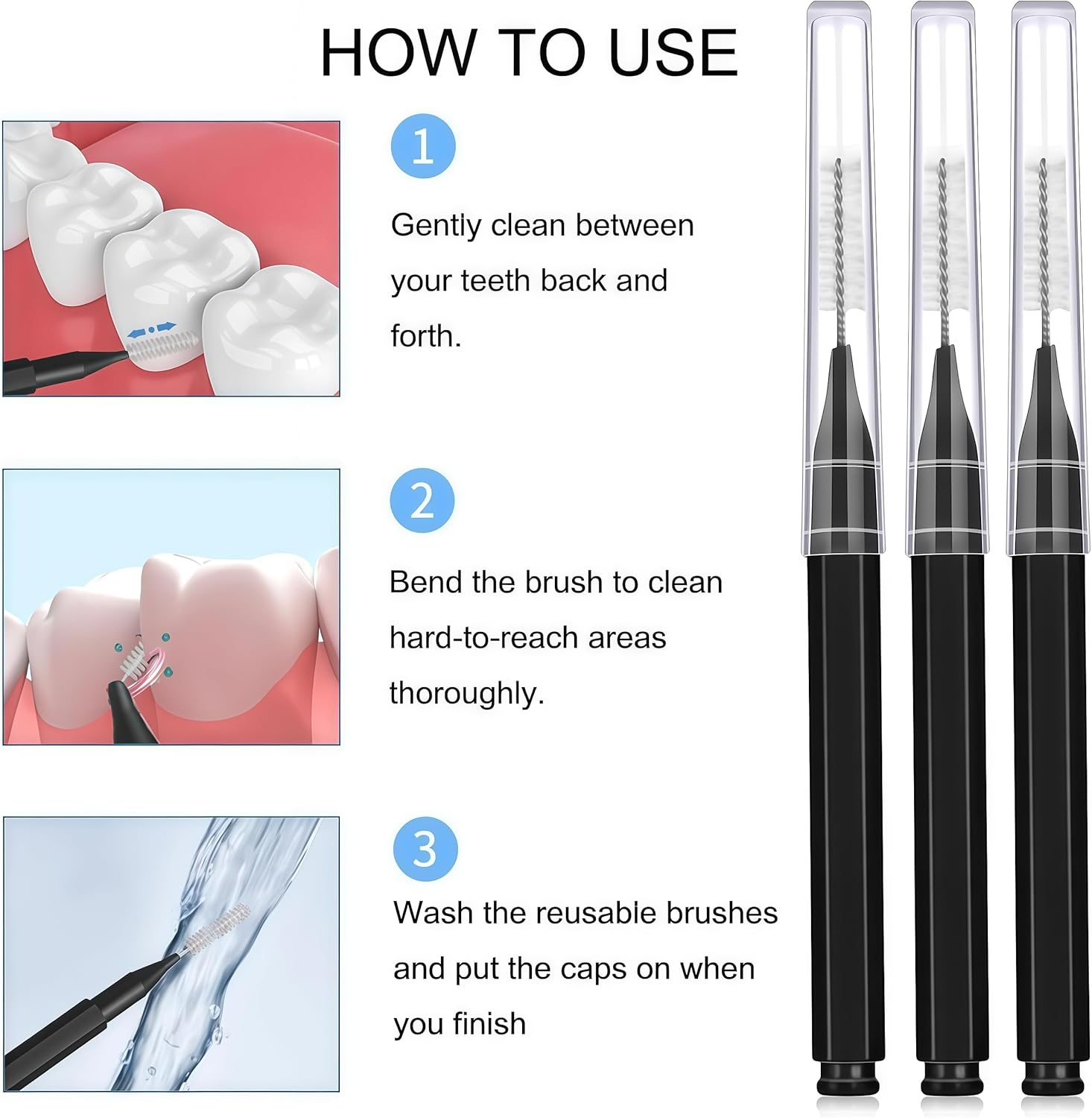 Interdental Brushes 120 Pieces, Braces Brush Cleaner Orthodontic Flossers Toothpicks Floss Picks for Braces Kit for Teeth Cleaning Tools Spiral Dental Brush Head for Efficient Oral Care (Black) image number 2