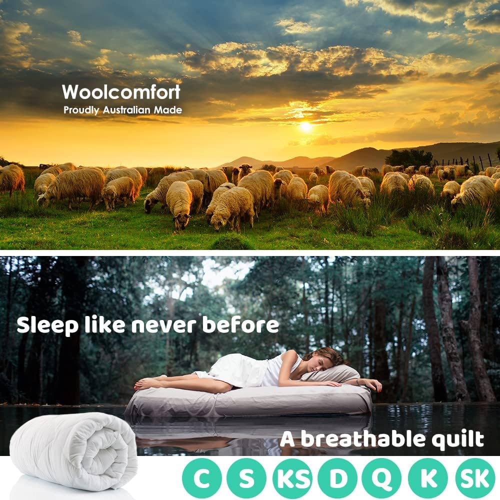 Aus Made Luxury 100% Merino Wool Quilt Duvet Doona Blanket - Cotton Sateen Casing - Summer/Winter- 350/500 / 700GSM (700GSM, Double) image number 6