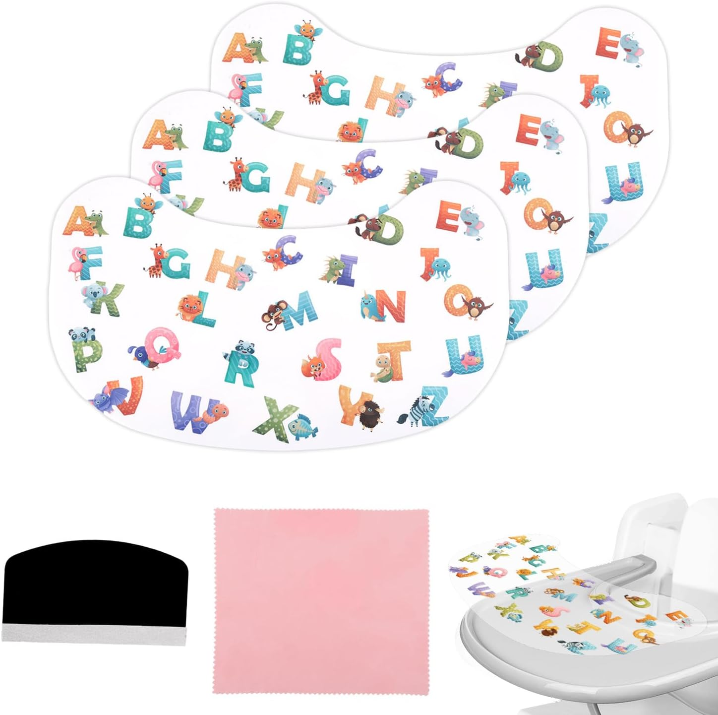 3Pcs Suction Solver Stickers for Stokke Tripp Trapp Trays, Animal & Letter Tray Suction Sticker Adhesive Placemat for Baby Bowls Plates & Toys High Chair Accessories(Peanut Shape) image number 6