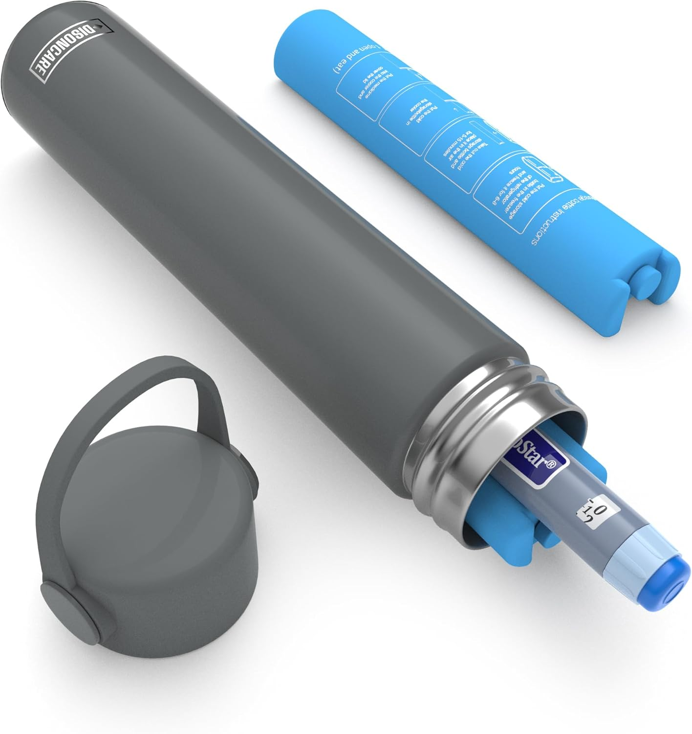 DISONCARE Holiday Insulin Cooler Travel Case 16H 1 Pen Medicine Cooler for Travel TSA Approved Diabetic Insulina Epipen Case with Medical Alert Tag(Gray） image number 2